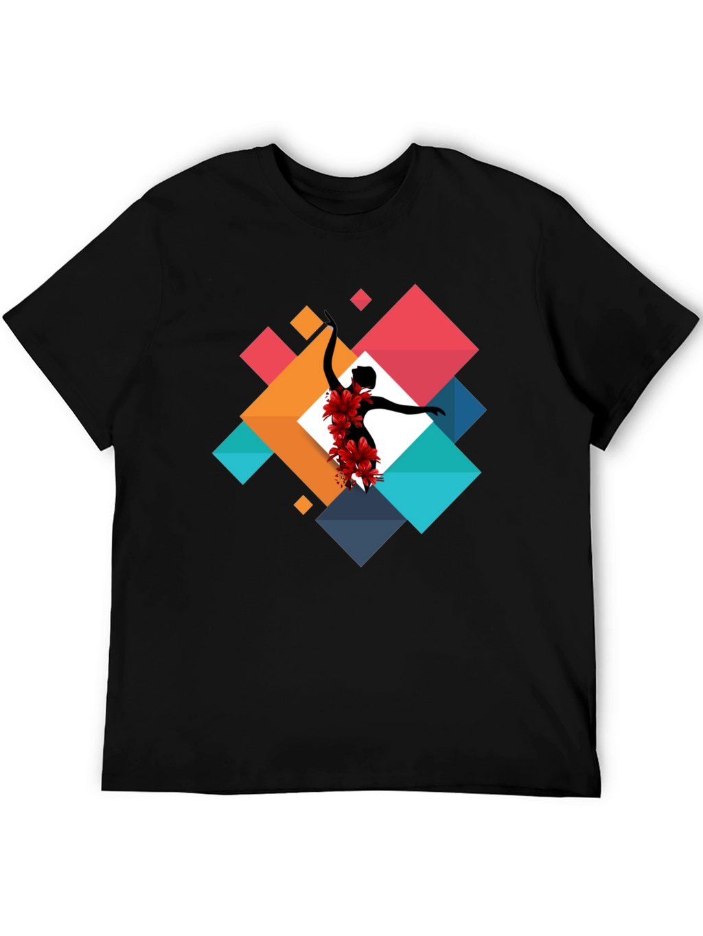 Geometric Floral Dancer Black T-Shirt