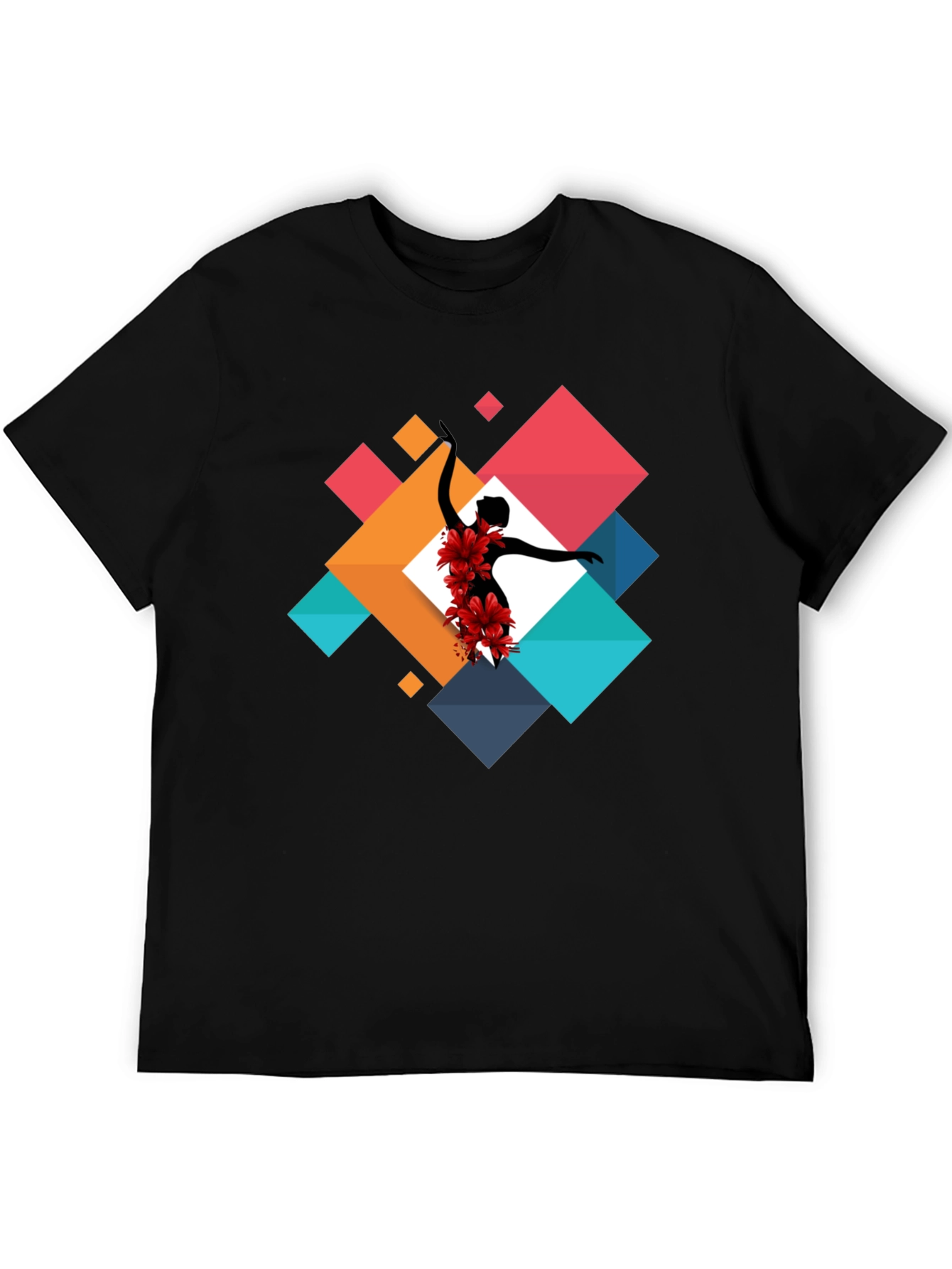 Geometric Floral Dancer Black T-Shirt