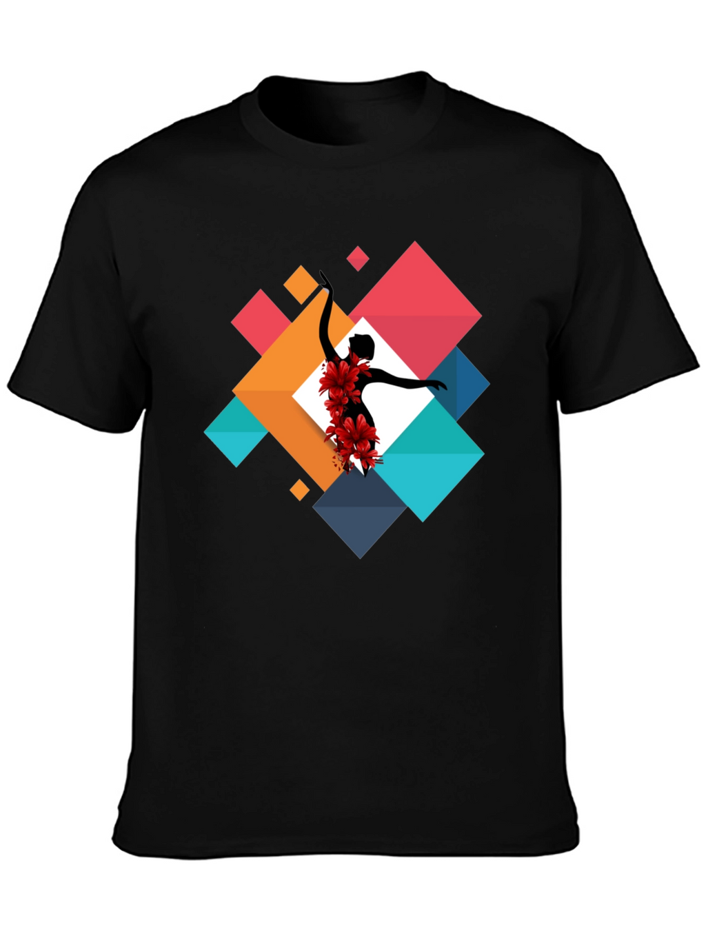 Geometric Floral Dancer Black T-Shirt