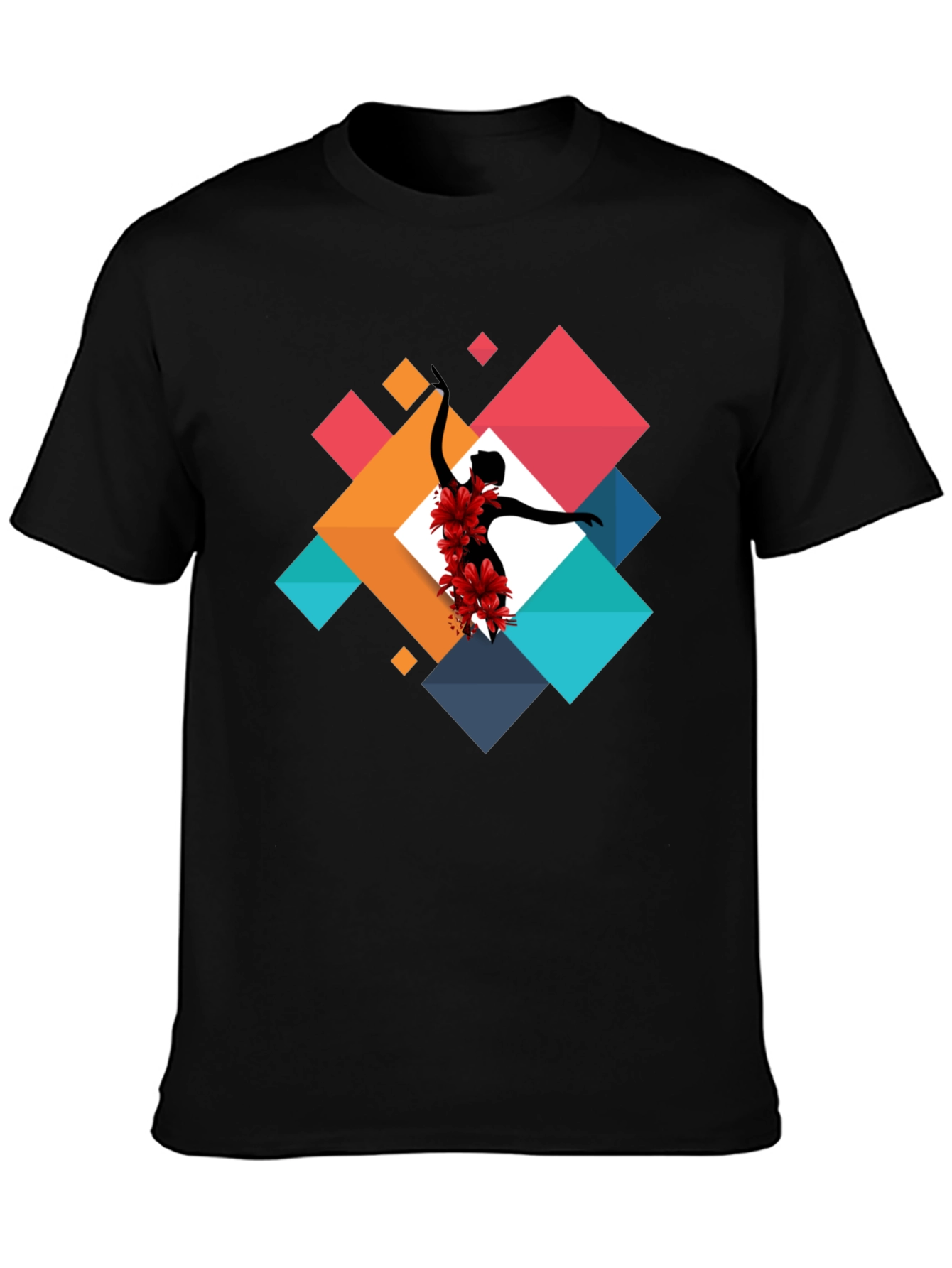 Geometric Floral Dancer Black T-Shirt