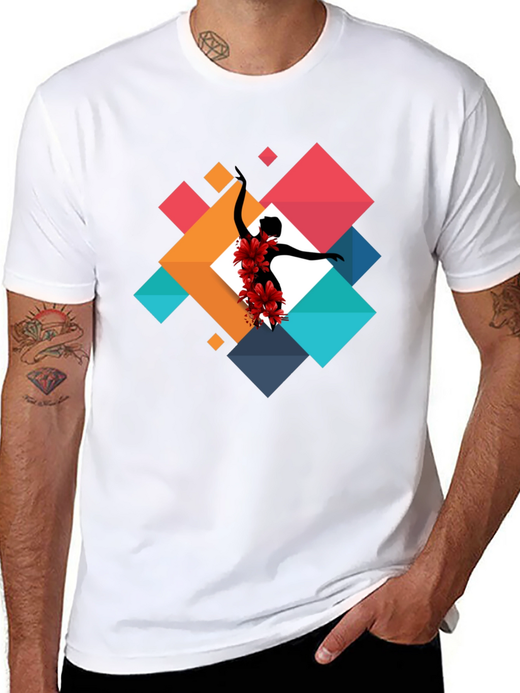 Geometric Floral Dancer Black T-Shirt