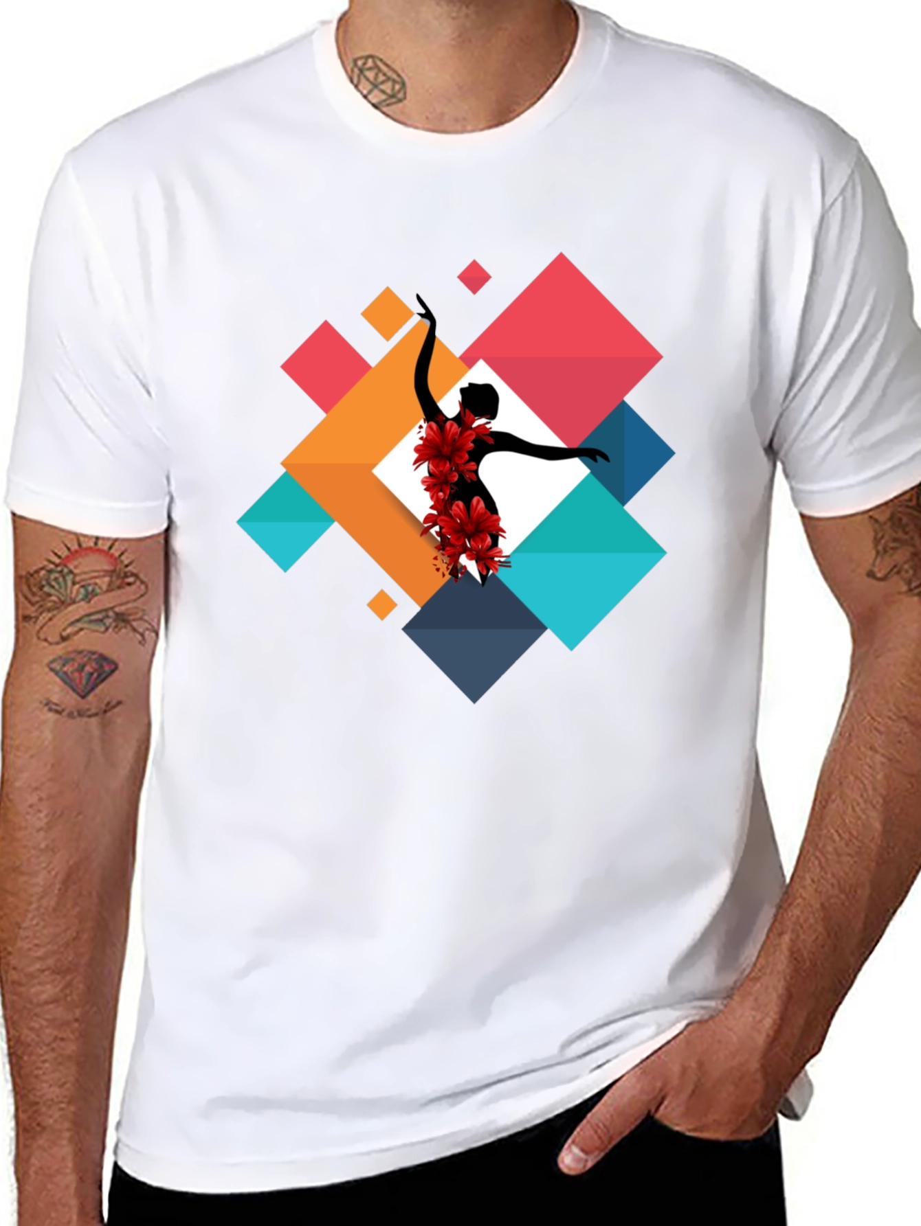 Geometric Floral Dancer Black T-Shirt