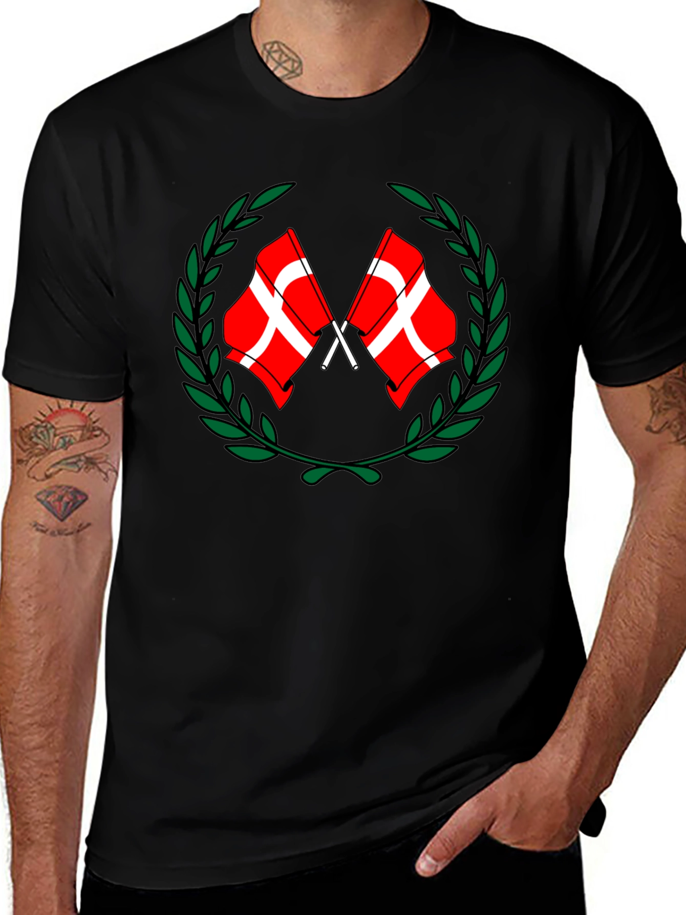 Danish Flags Wreath Black T-Shirt
