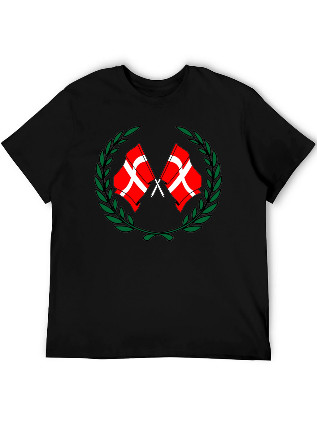 Danish Flags Wreath Black T-Shirt
