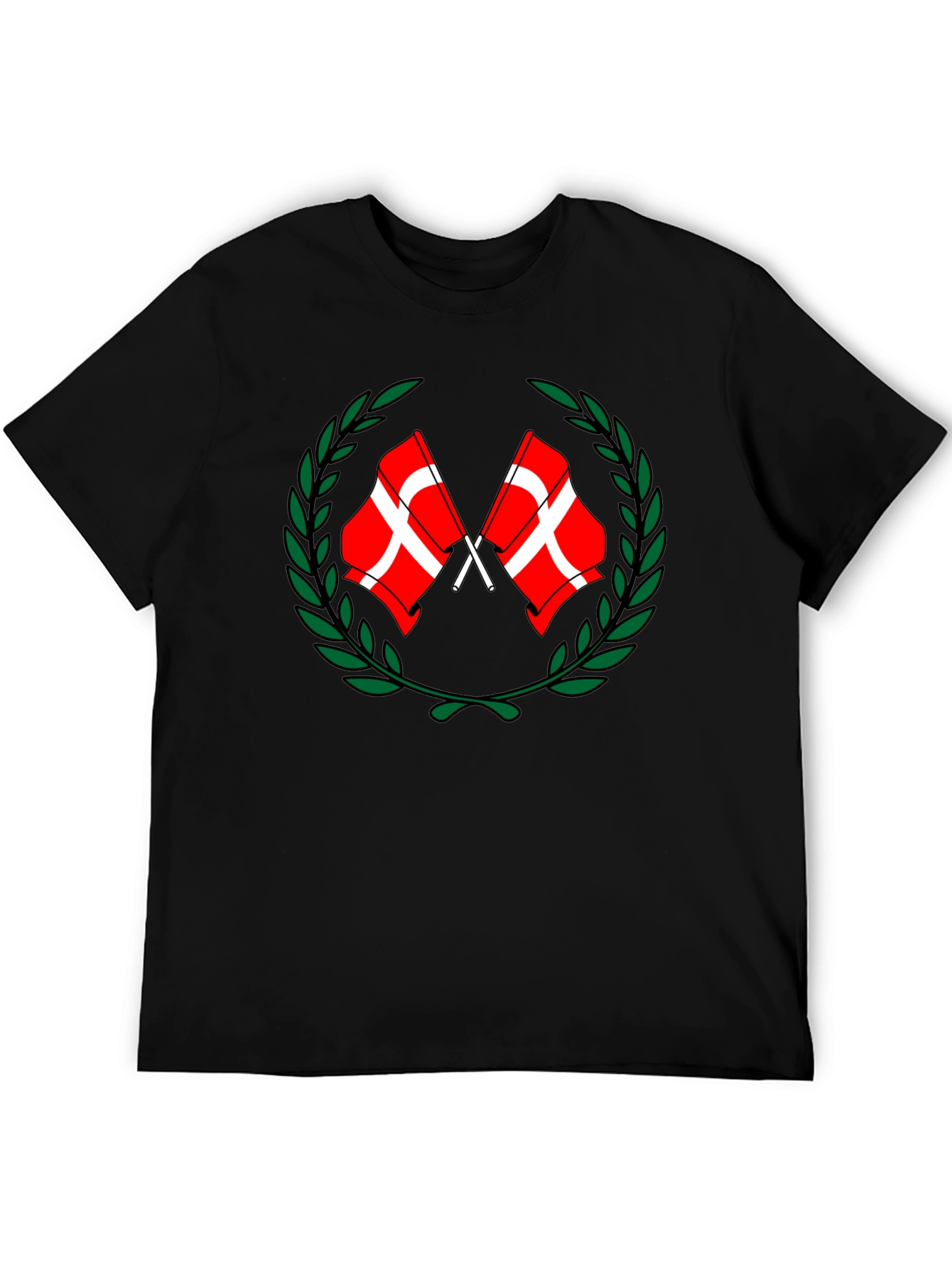 Danish Flags Wreath Black T-Shirt