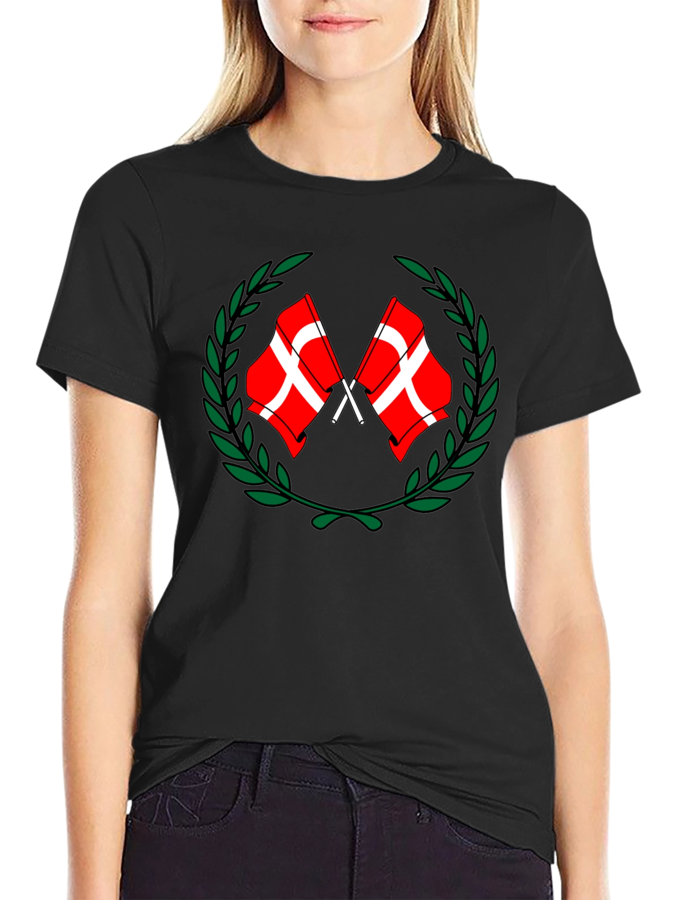 Danish Flags Wreath Black T-Shirt