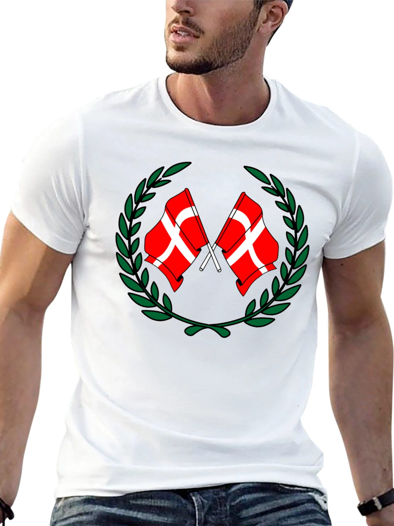 Danish Flags Wreath Black T-Shirt