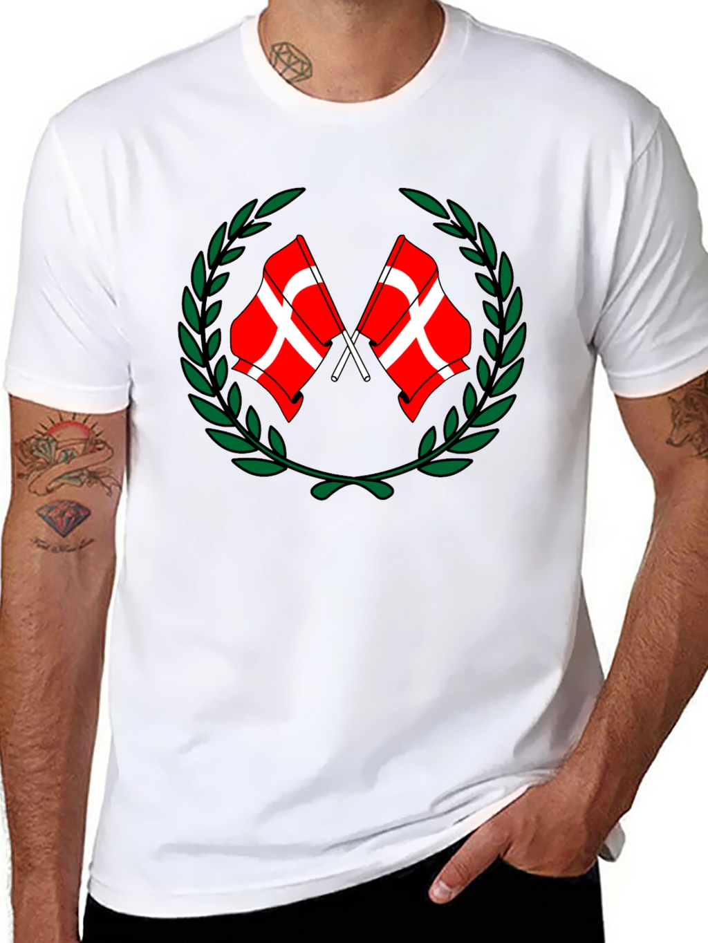 Danish Flags Wreath Black T-Shirt