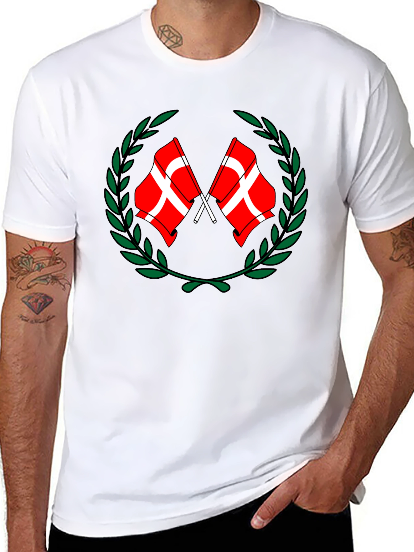 Danish Flags Wreath Black T-Shirt