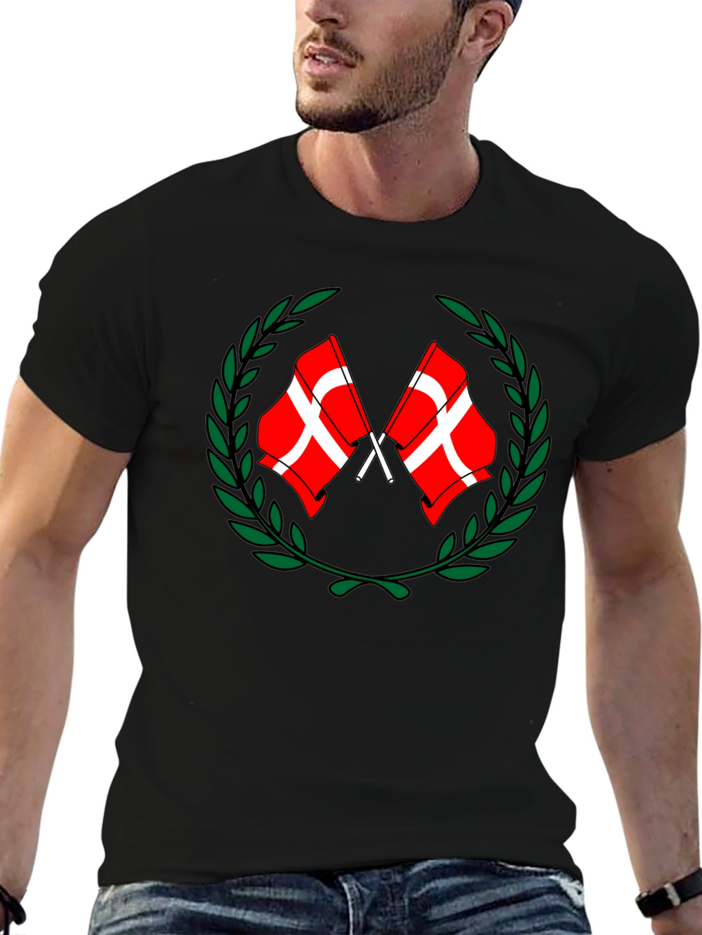 Danish Flags Wreath Black T-Shirt