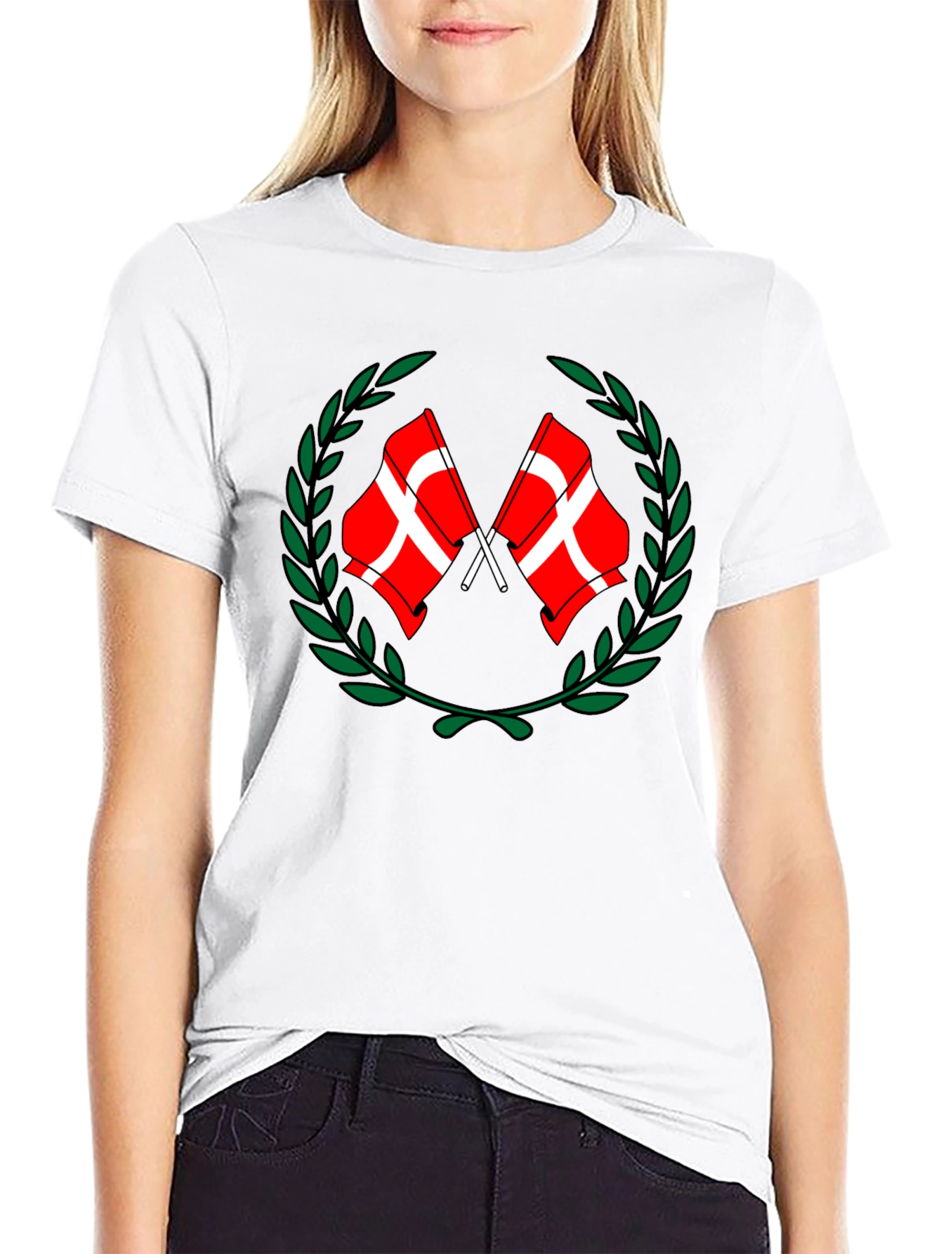 Danish Flags Wreath Black T-Shirt