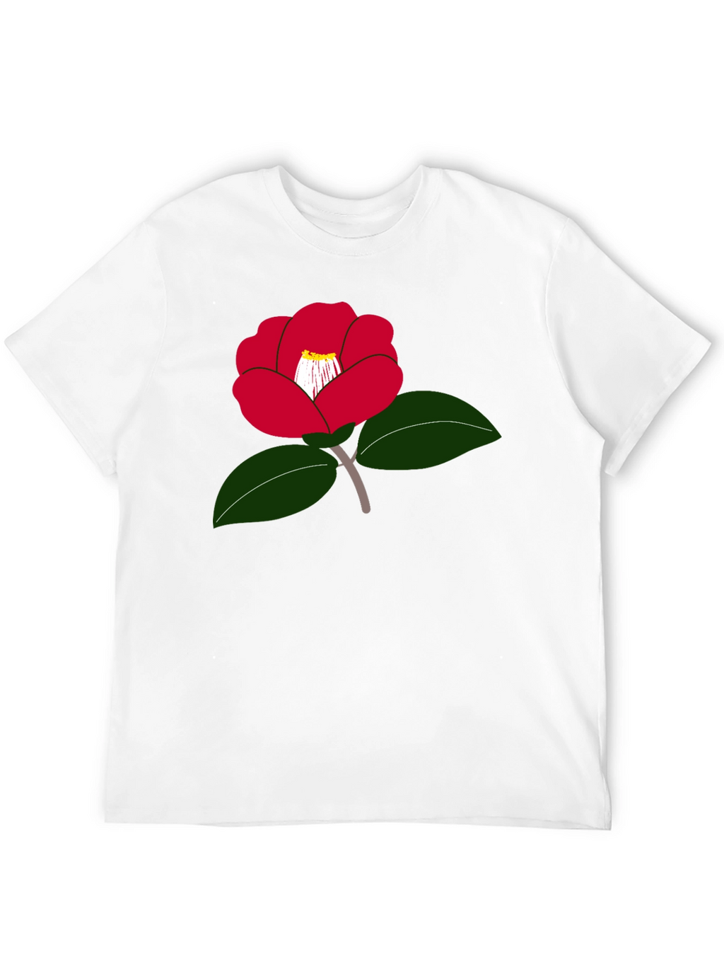 Red Camellia Flower Graphic T-Shirt - Casual Wear