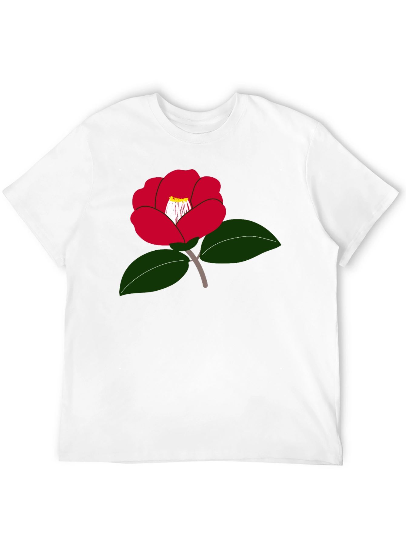 Red Camellia Flower Graphic T-Shirt - Casual Wear
