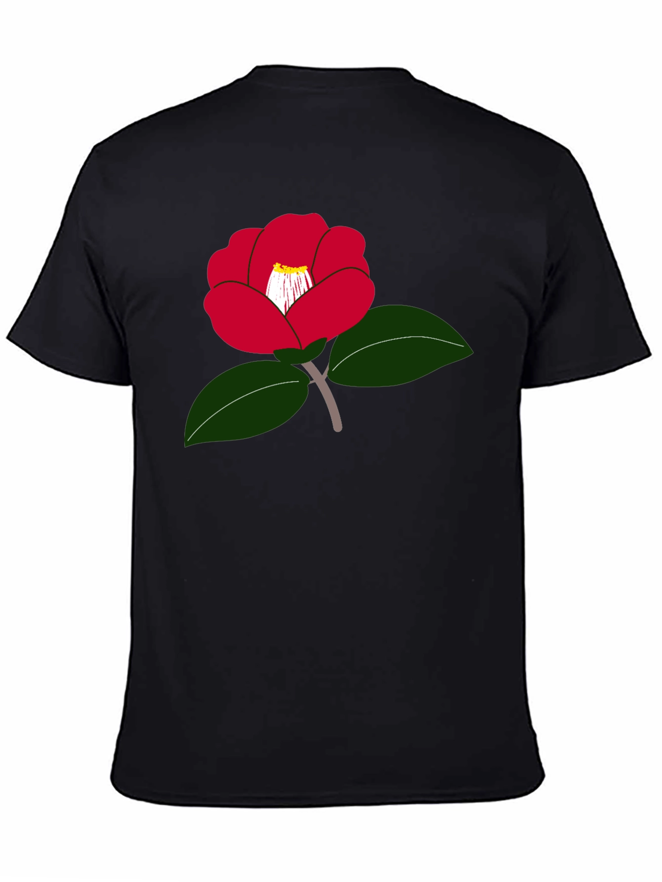 Red Camellia Flower Graphic T-Shirt - Casual Wear