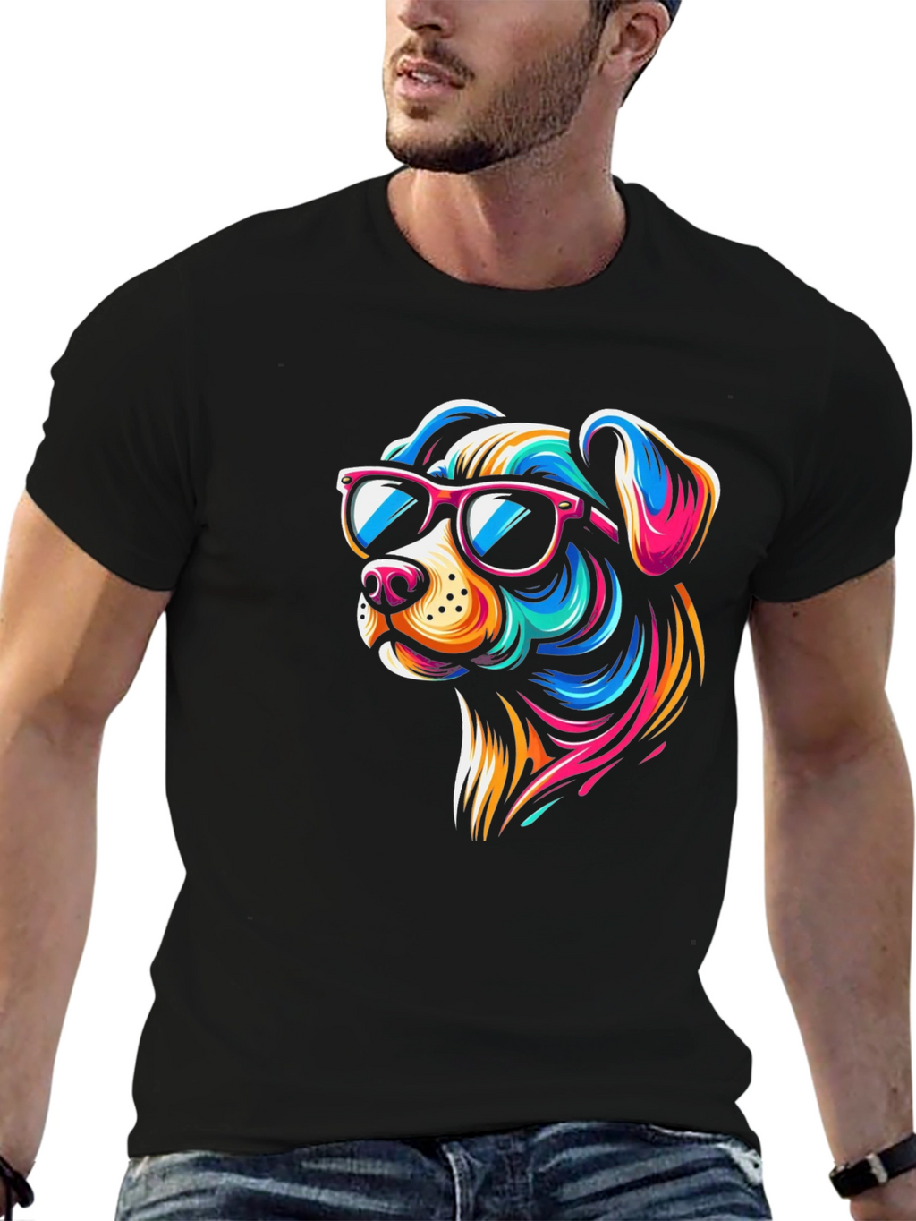 Cool Dog Graphic Tee - Black Cotton T-Shirt