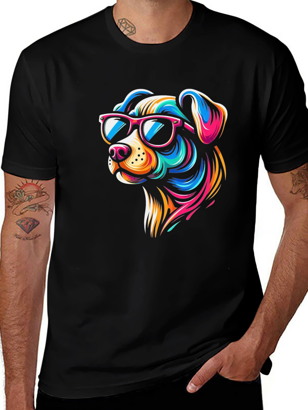 Cool Dog Graphic Tee - Black Cotton T-Shirt