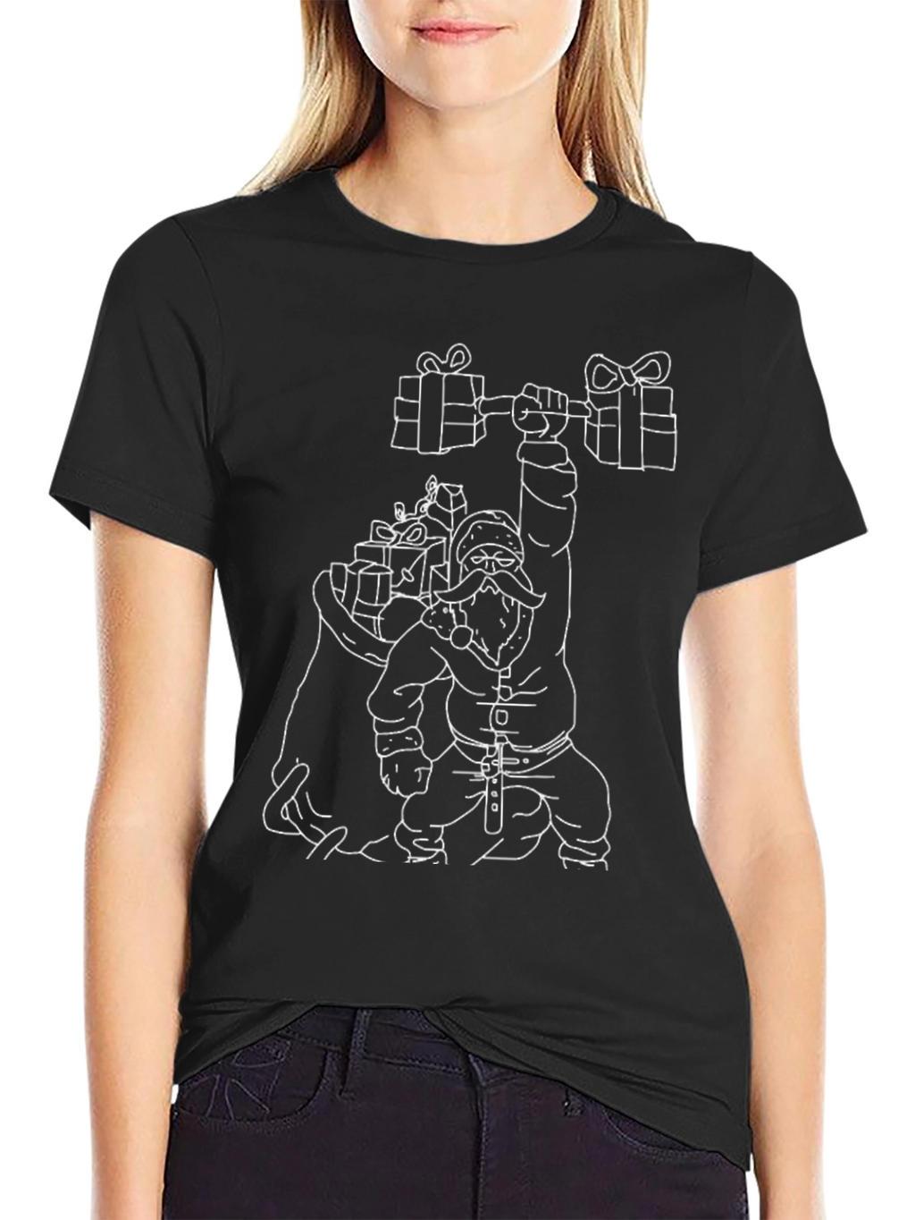 Santa Lifting Weights Graphic T-Shirt - Black