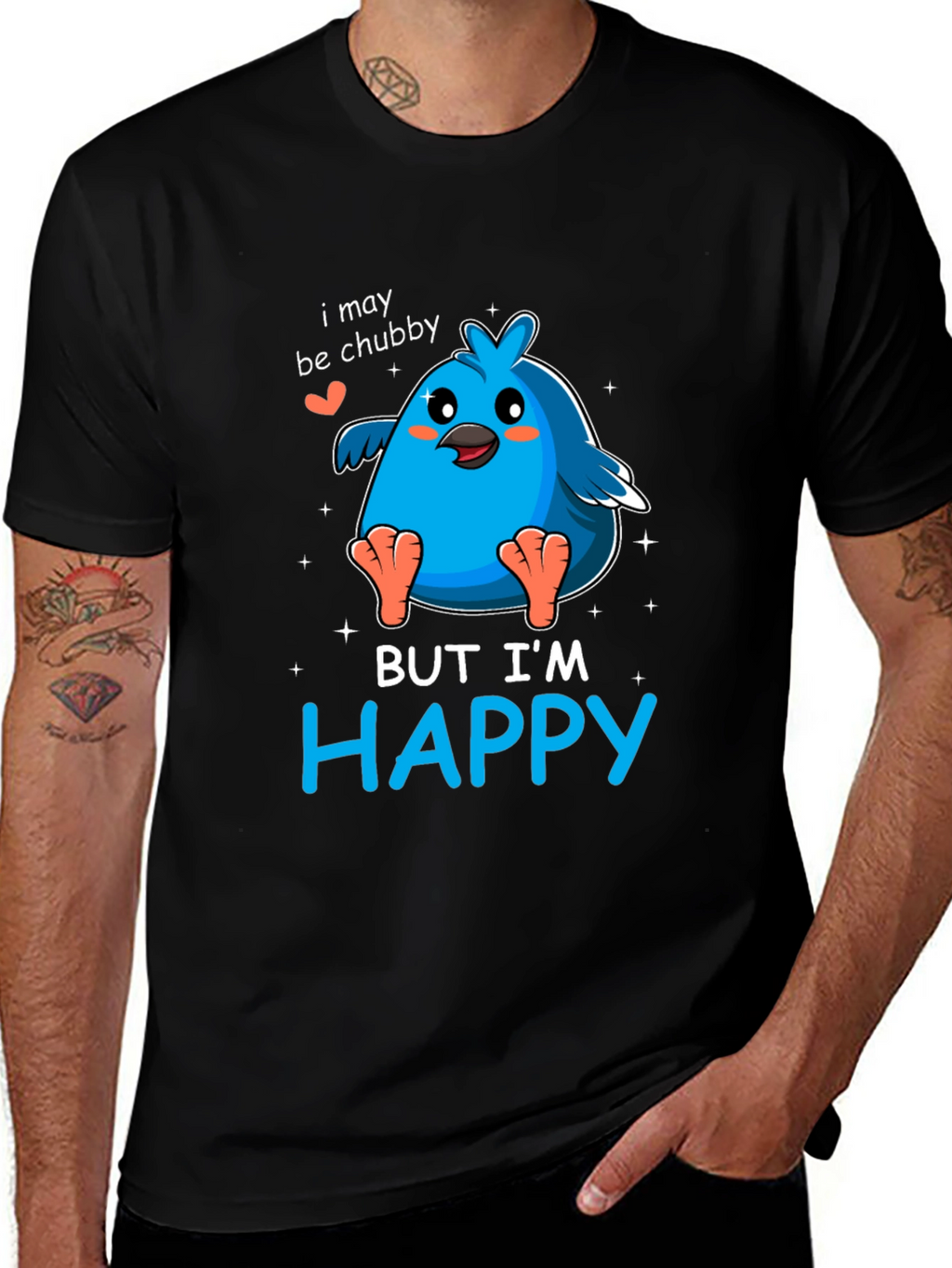 Chubby Bird Happy Graphic Tee - Black