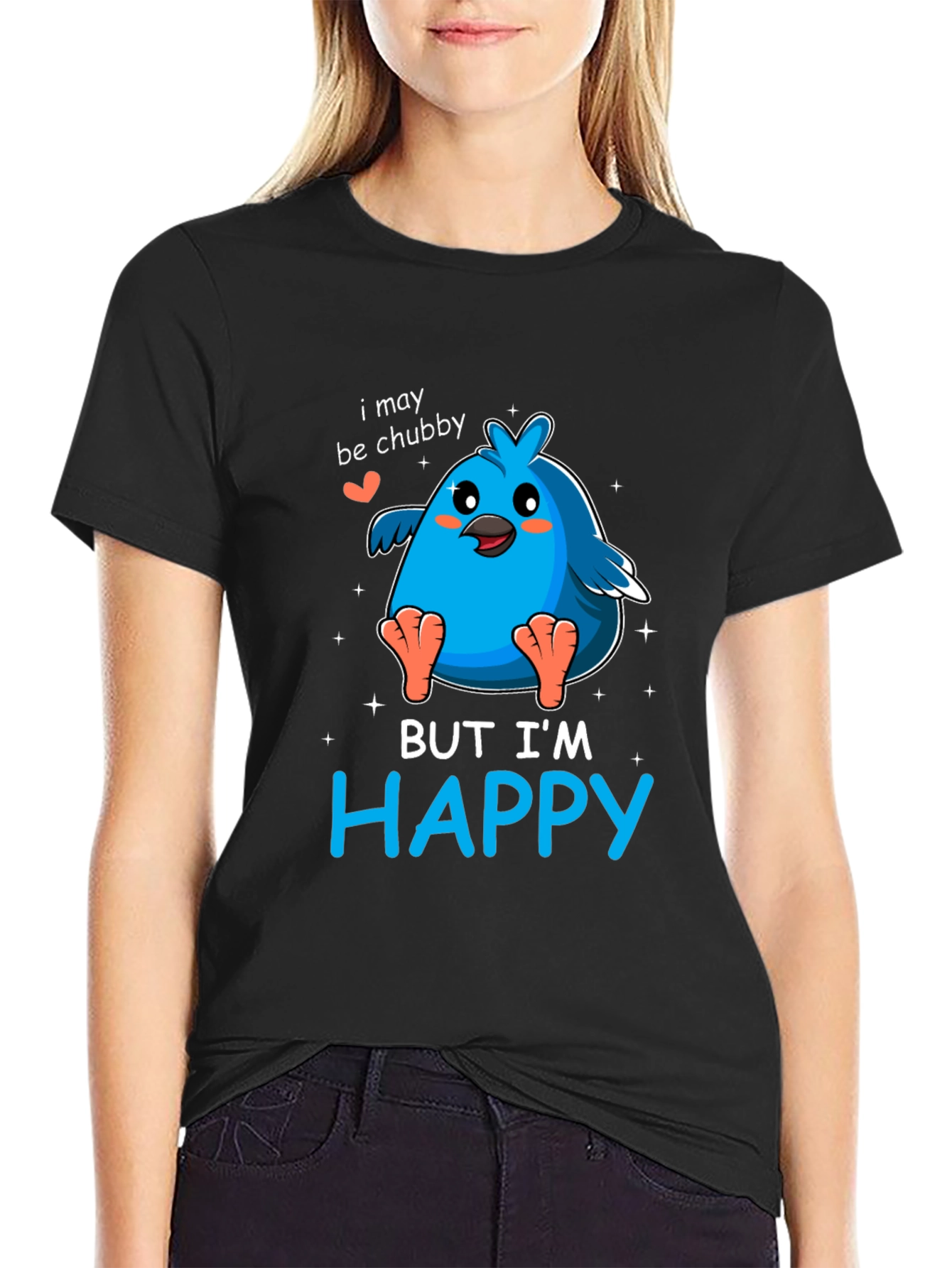 Chubby Bird Happy Graphic Tee - Black