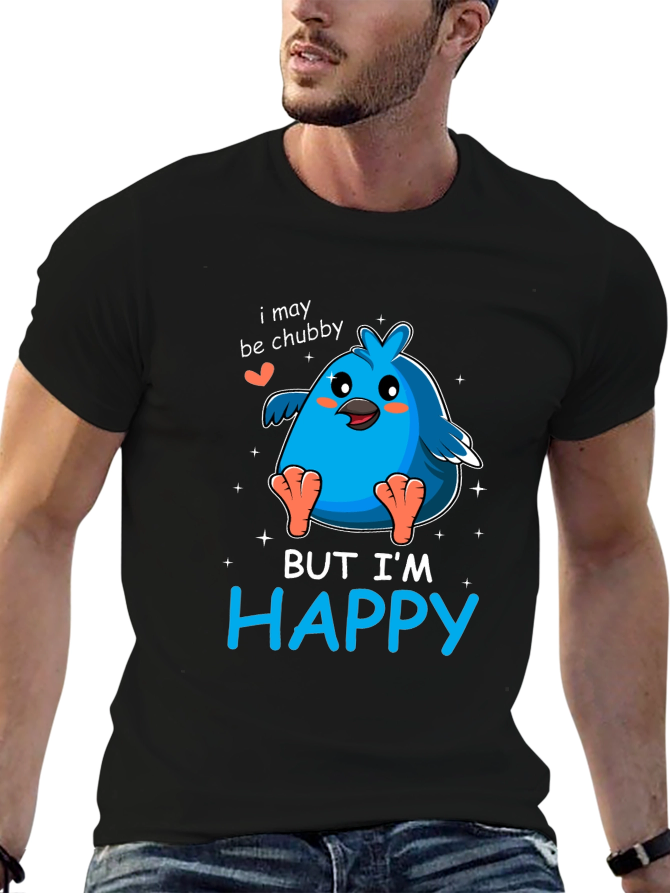 Chubby Bird Happy Graphic Tee - Black