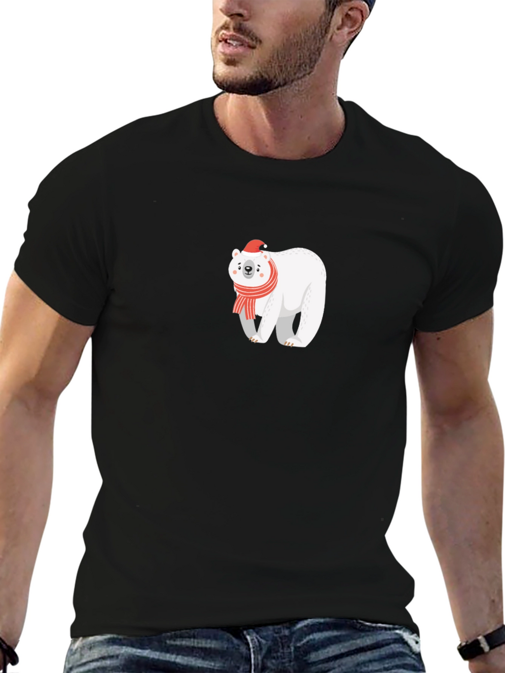 Festive Polar Bear Graphic Tee - Holiday Style