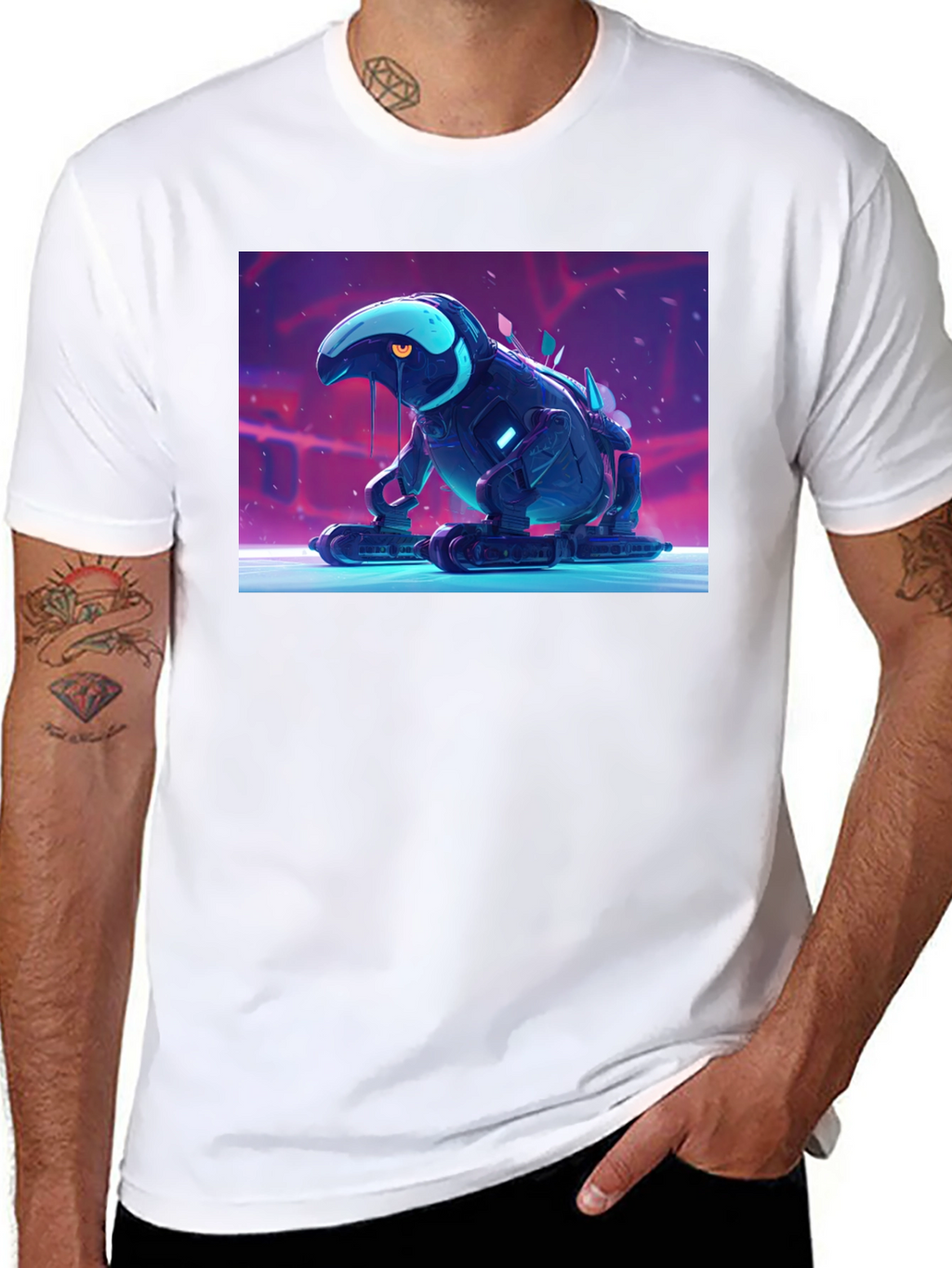 Cool Robot Frog Graphic Tee - Black