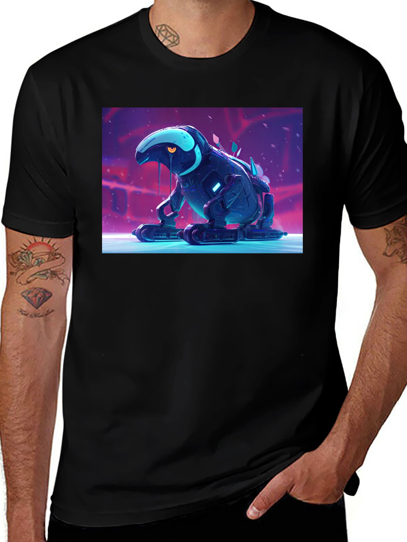 Cool Robot Frog Graphic Tee - Black