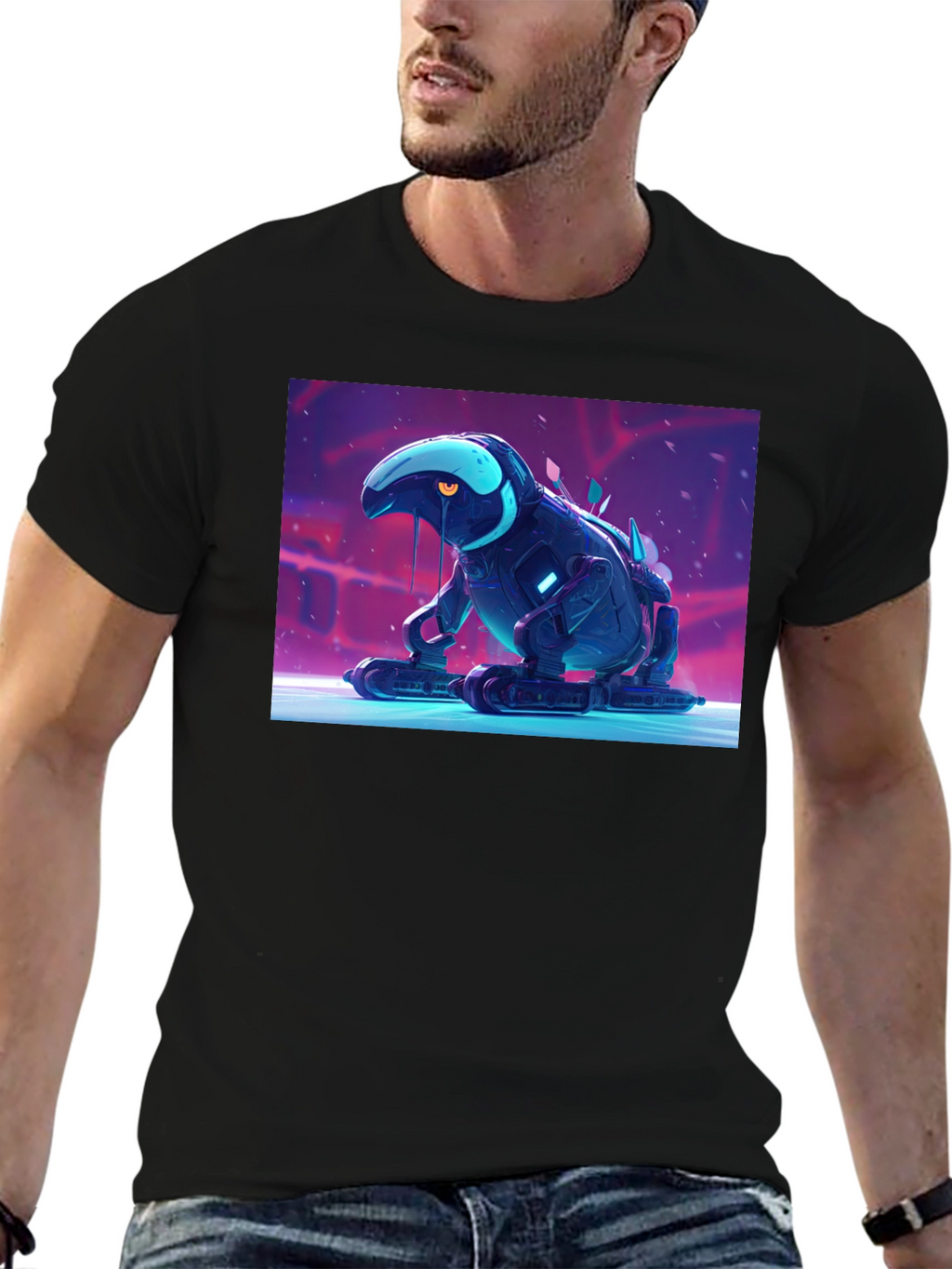 Cool Robot Frog Graphic Tee - Black