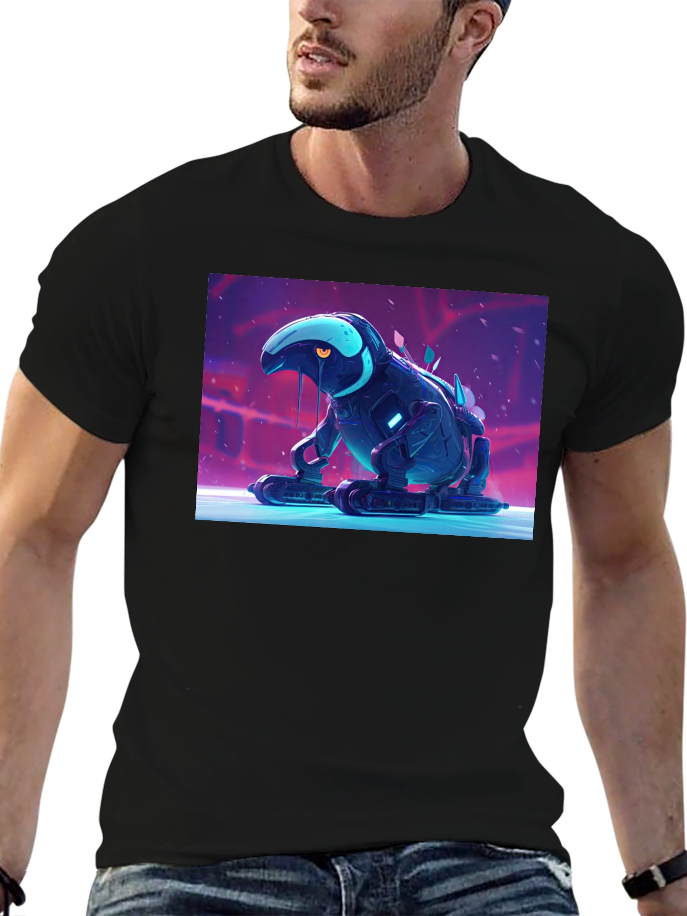 Cool Robot Frog Graphic Tee - Black