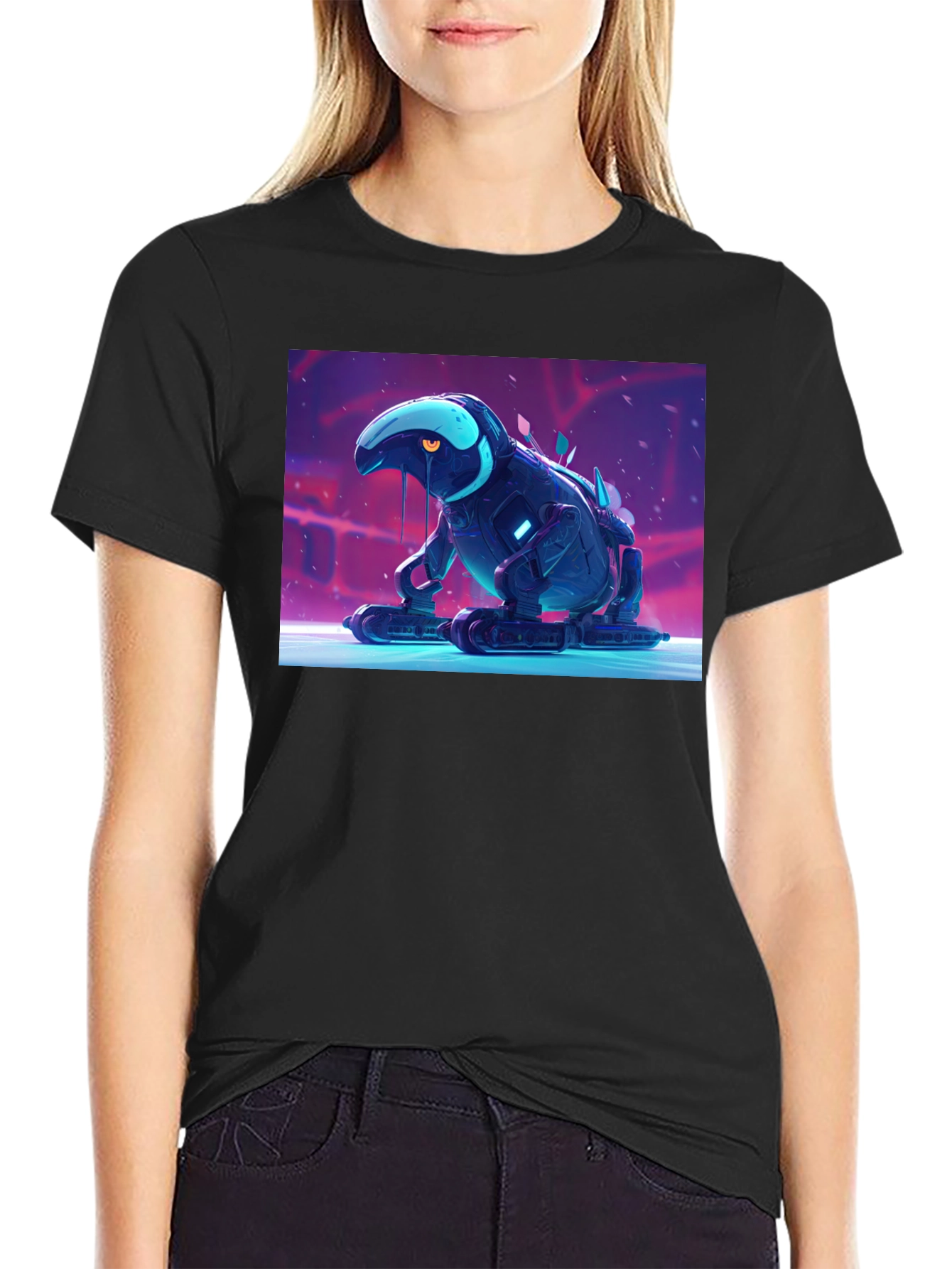 Cool Robot Frog Graphic Tee - Black