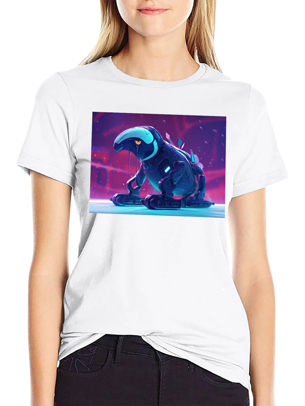 Cool Robot Frog Graphic Tee - Black