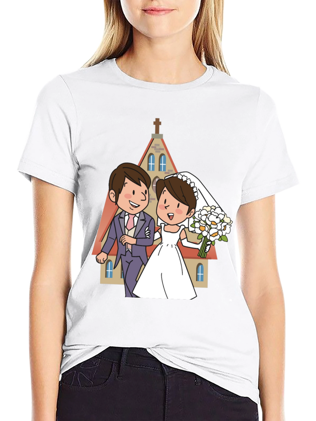 Wedding Cartoon Graphic Tee - Black
