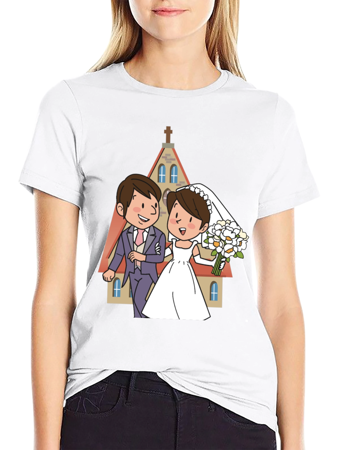 Wedding Cartoon Graphic Tee - Black