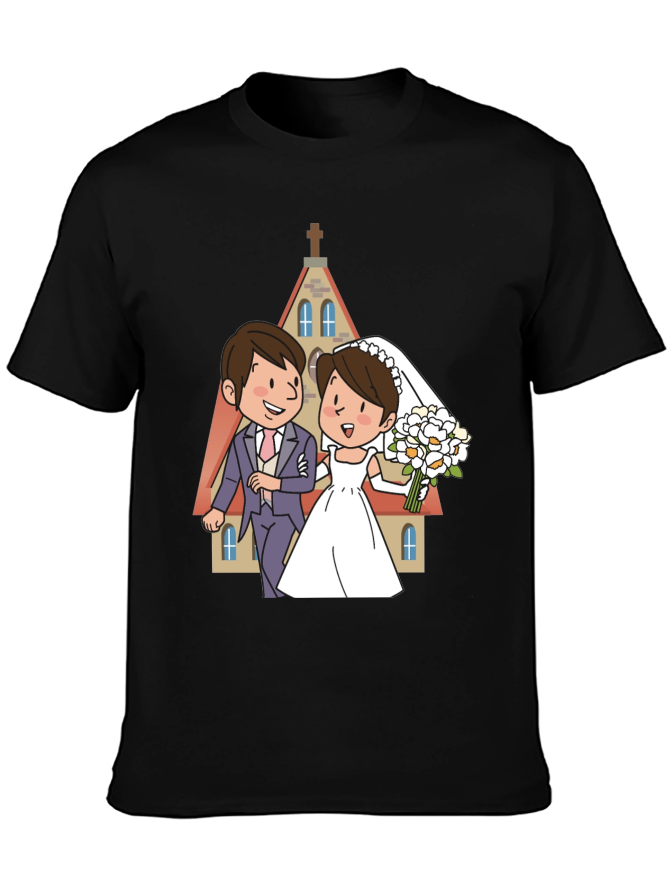 Wedding Cartoon Graphic Tee - Black