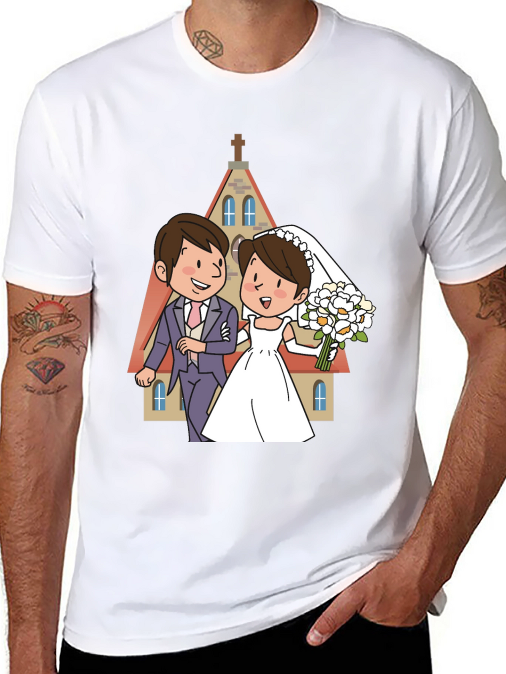 Wedding Cartoon Graphic Tee - Black
