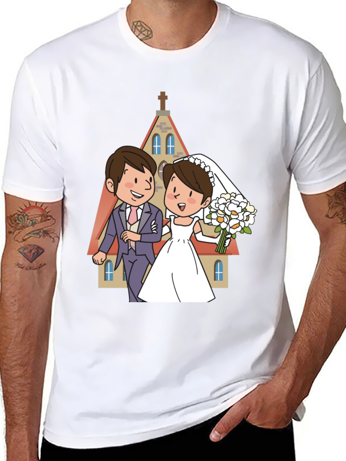 Wedding Cartoon Graphic Tee - Black