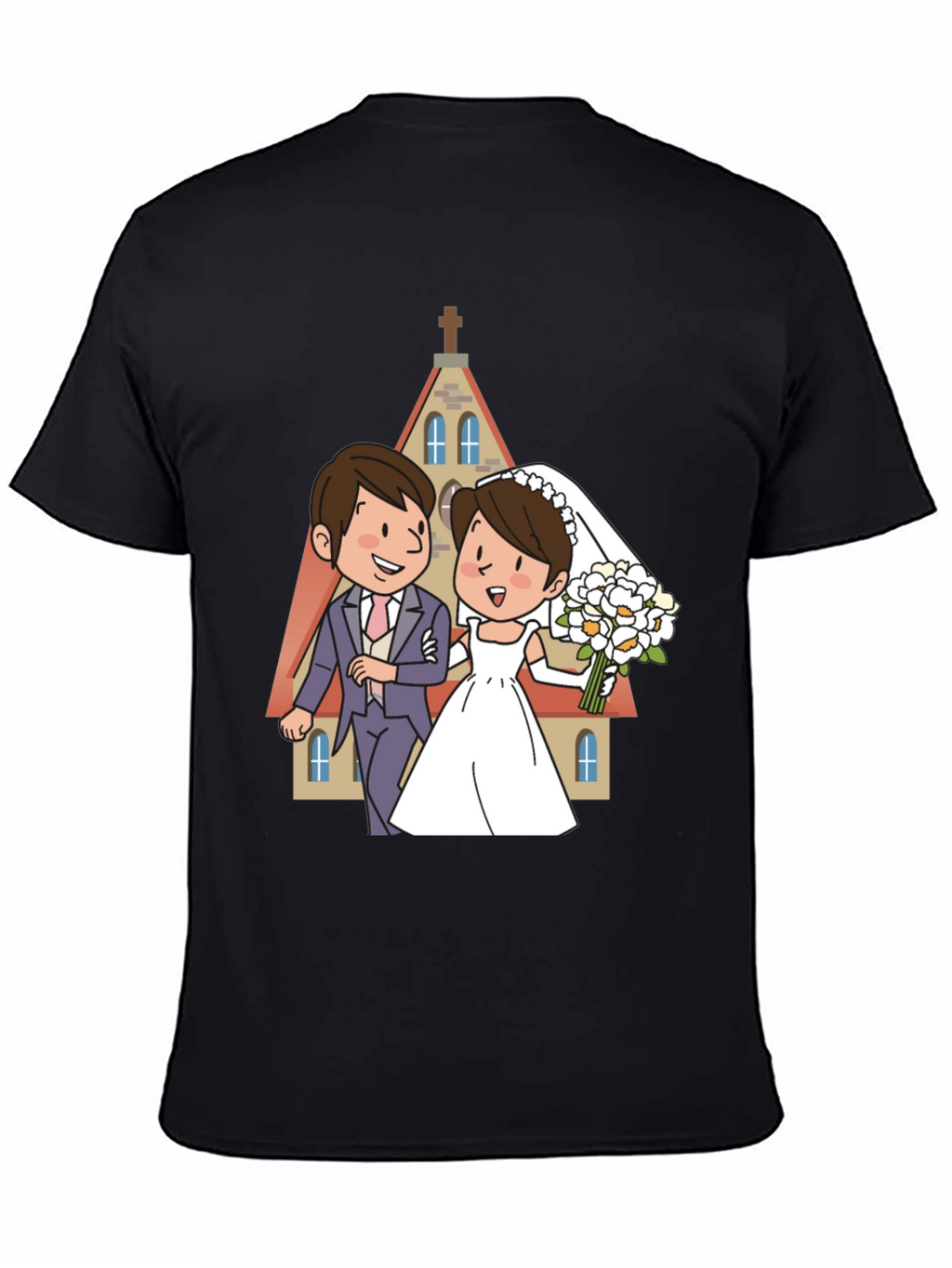 Wedding Cartoon Graphic Tee - Black