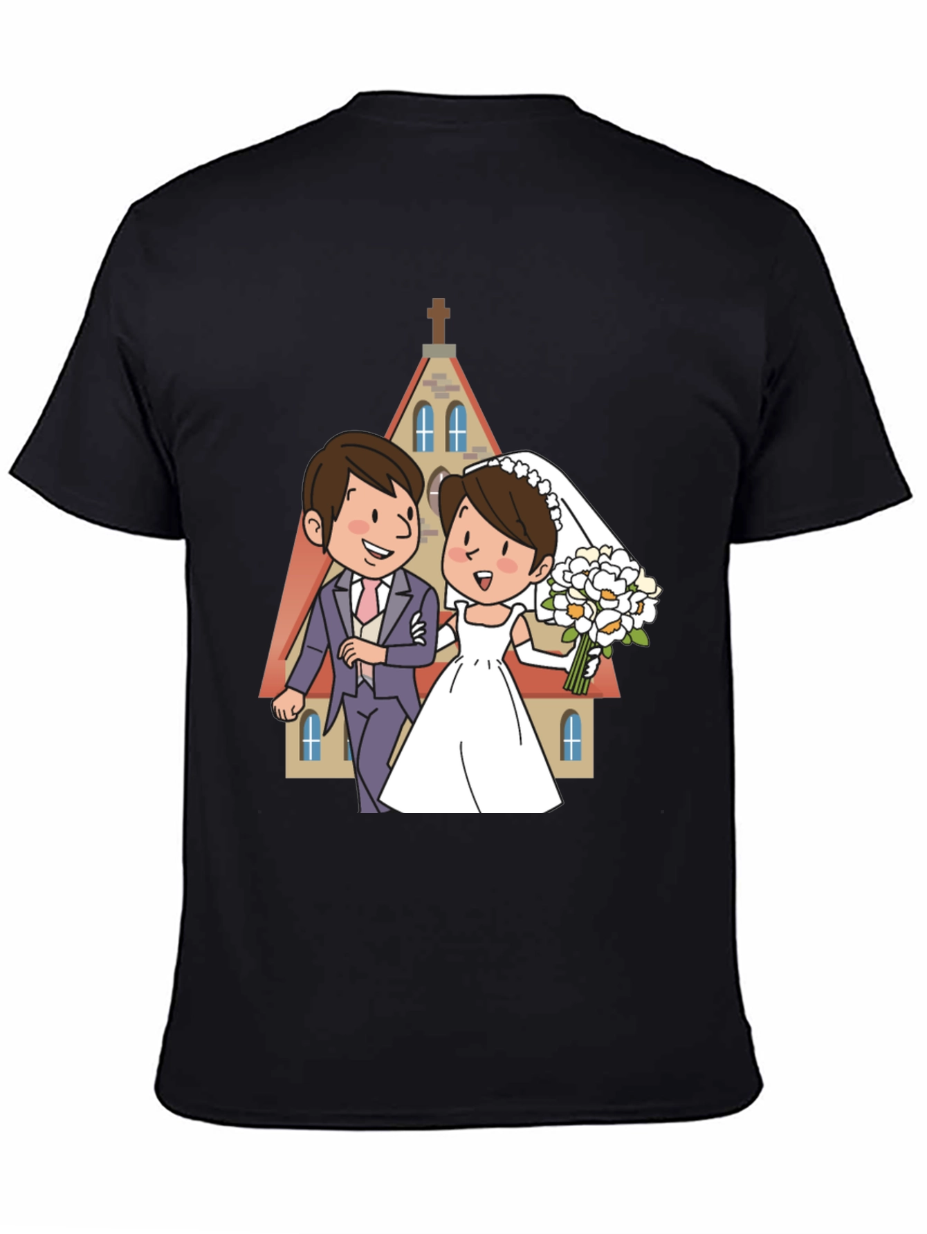 Wedding Cartoon Graphic Tee - Black