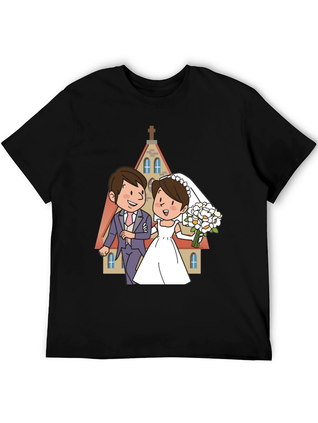 Wedding Cartoon Graphic Tee - Black