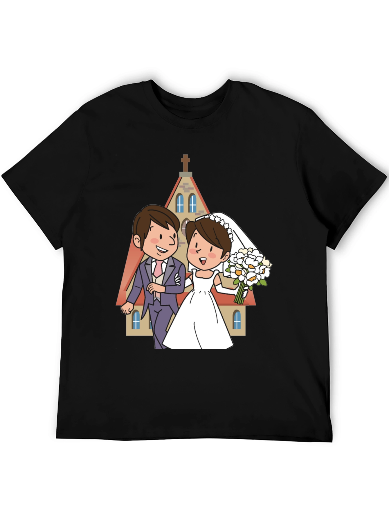Wedding Cartoon Graphic Tee - Black