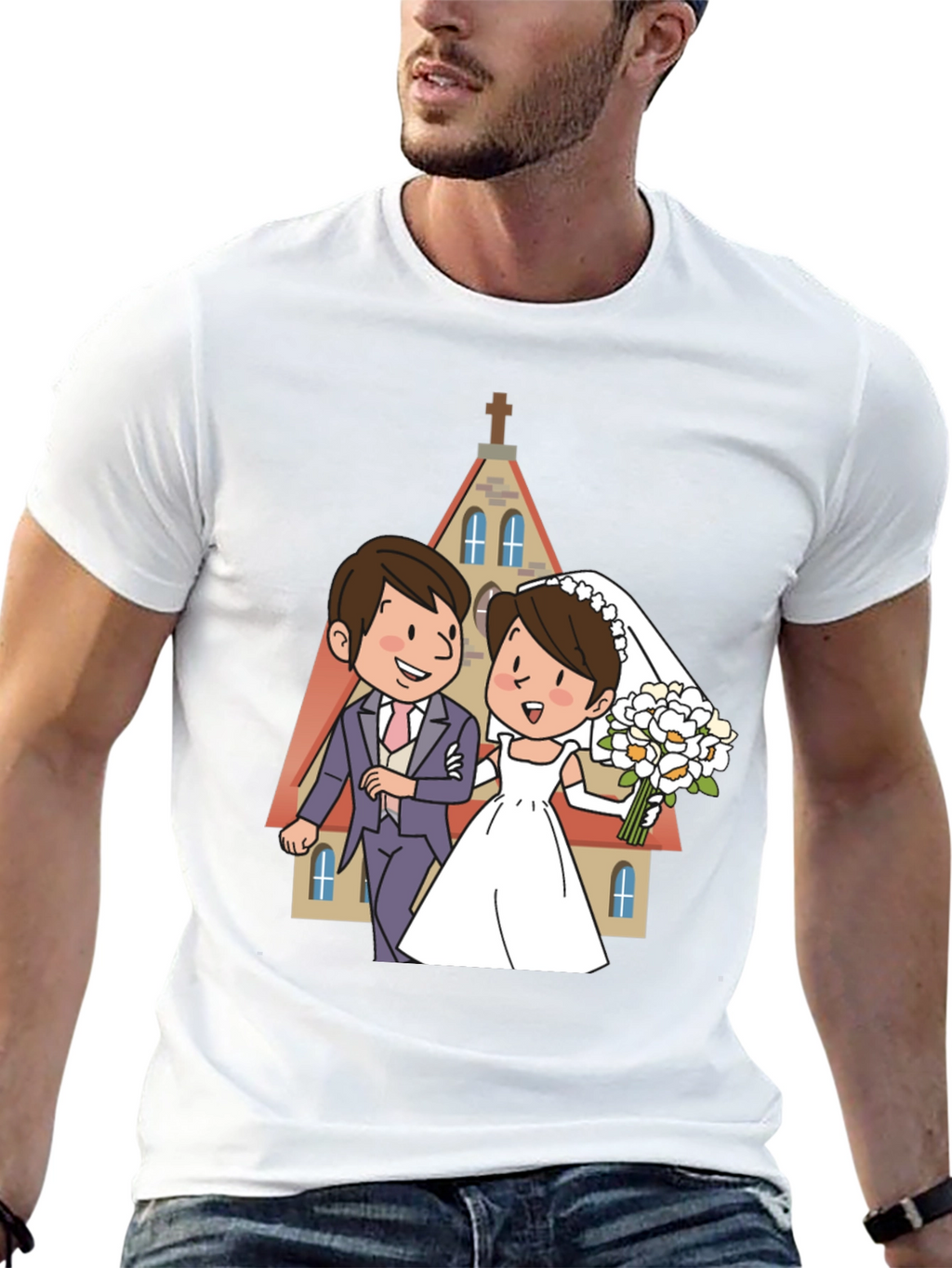Wedding Cartoon Graphic Tee - Black