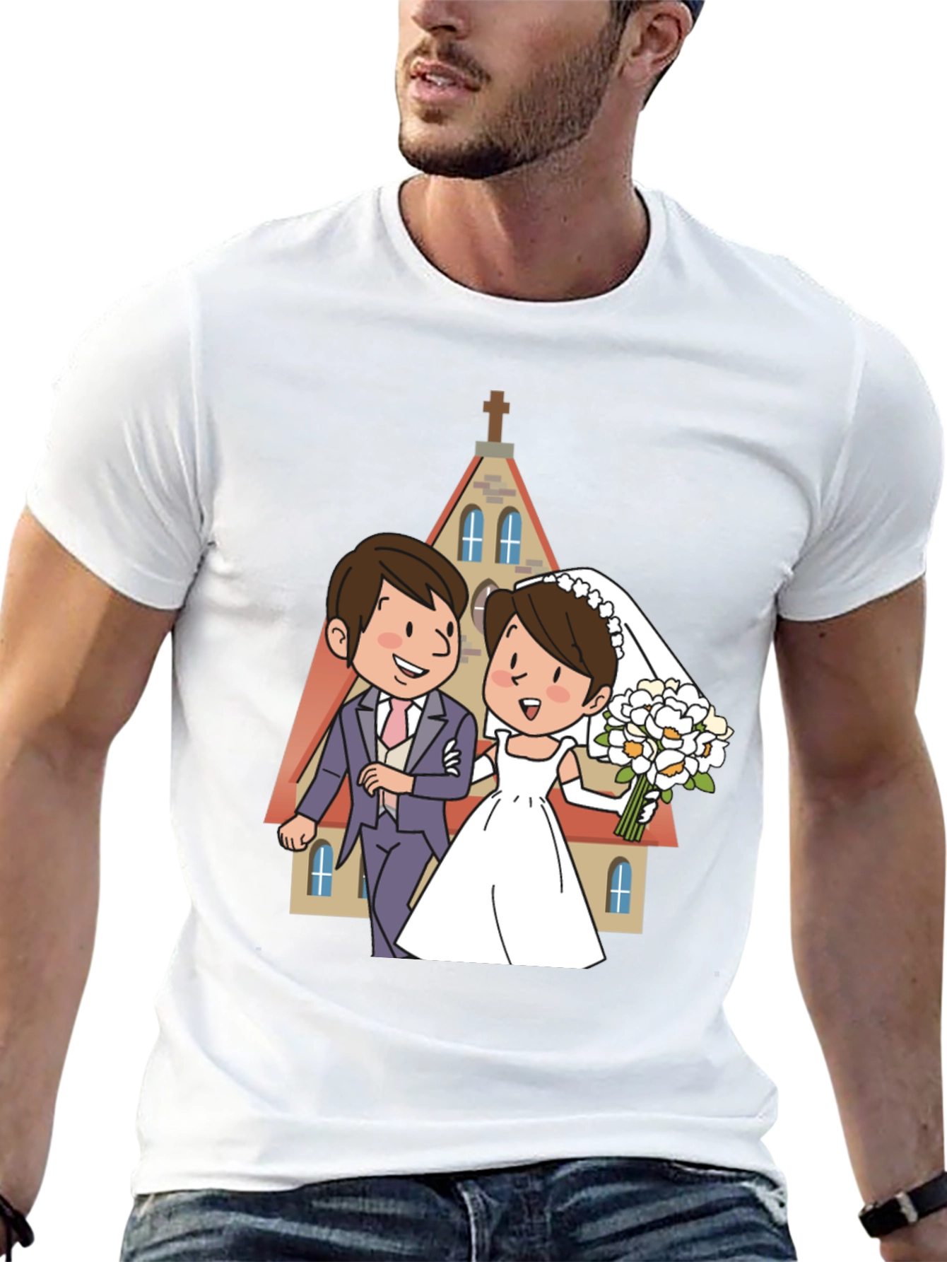 Wedding Cartoon Graphic Tee - Black