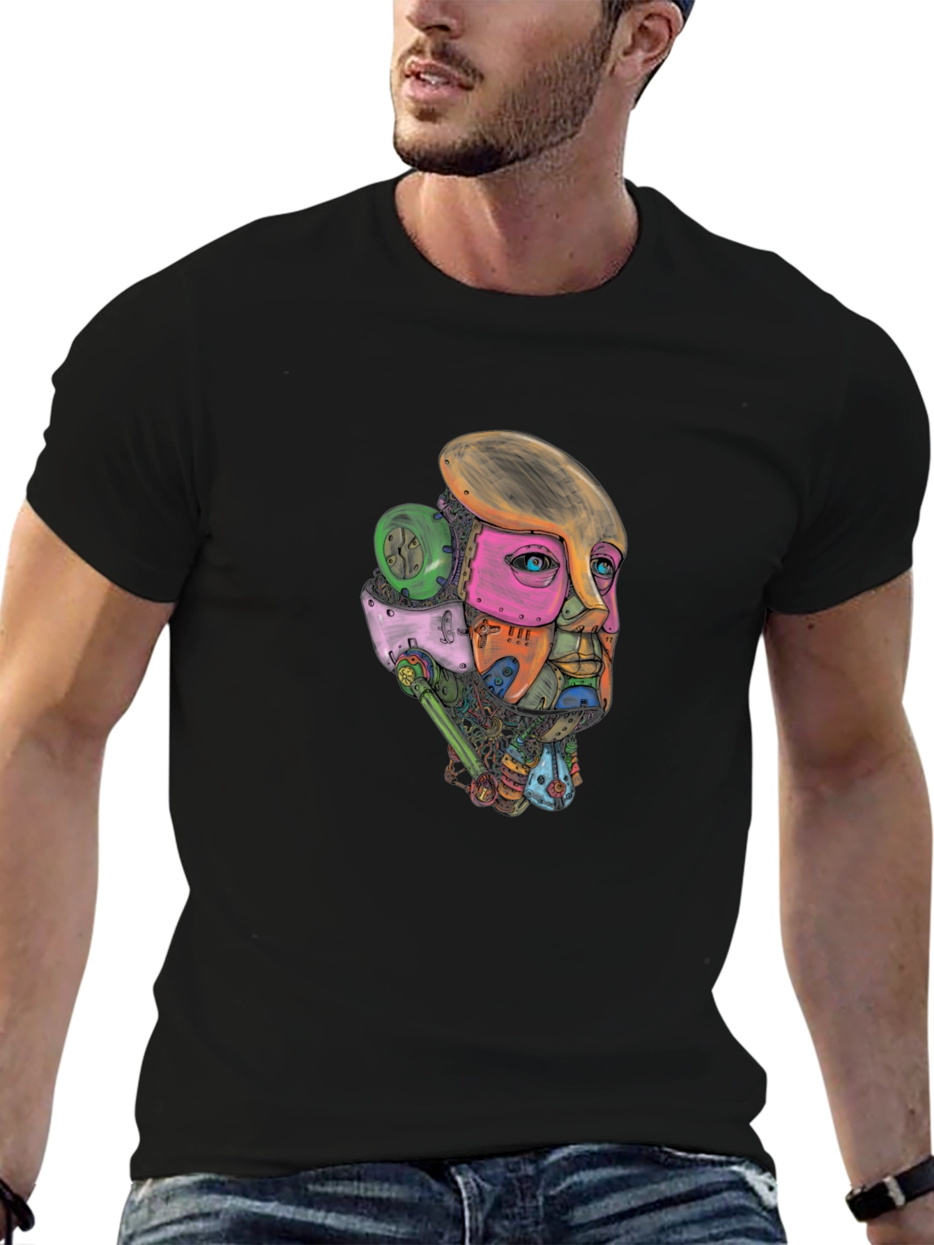 Abstract Robot Face Graphic Print T-Shirt