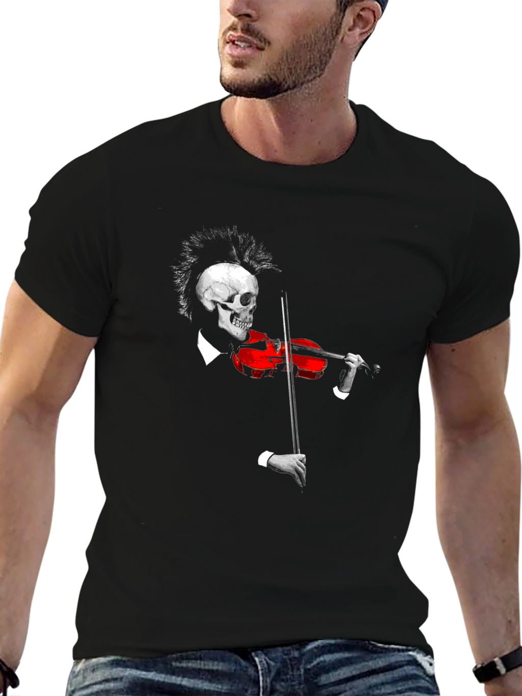 Skull Violinist Black T-Shirt
