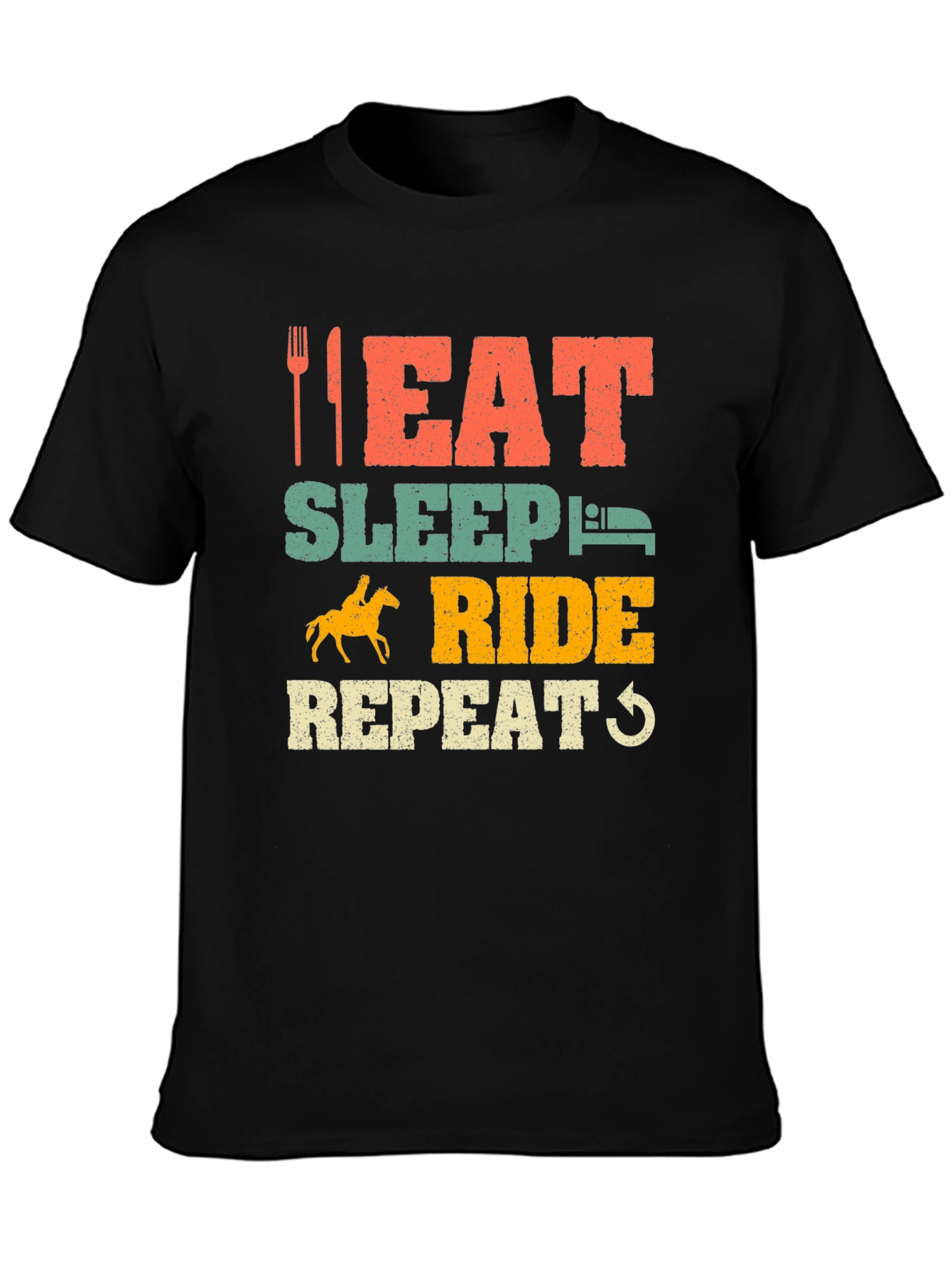 Eat Sleep Ride Repeat Horse Lover Black T-Shirt