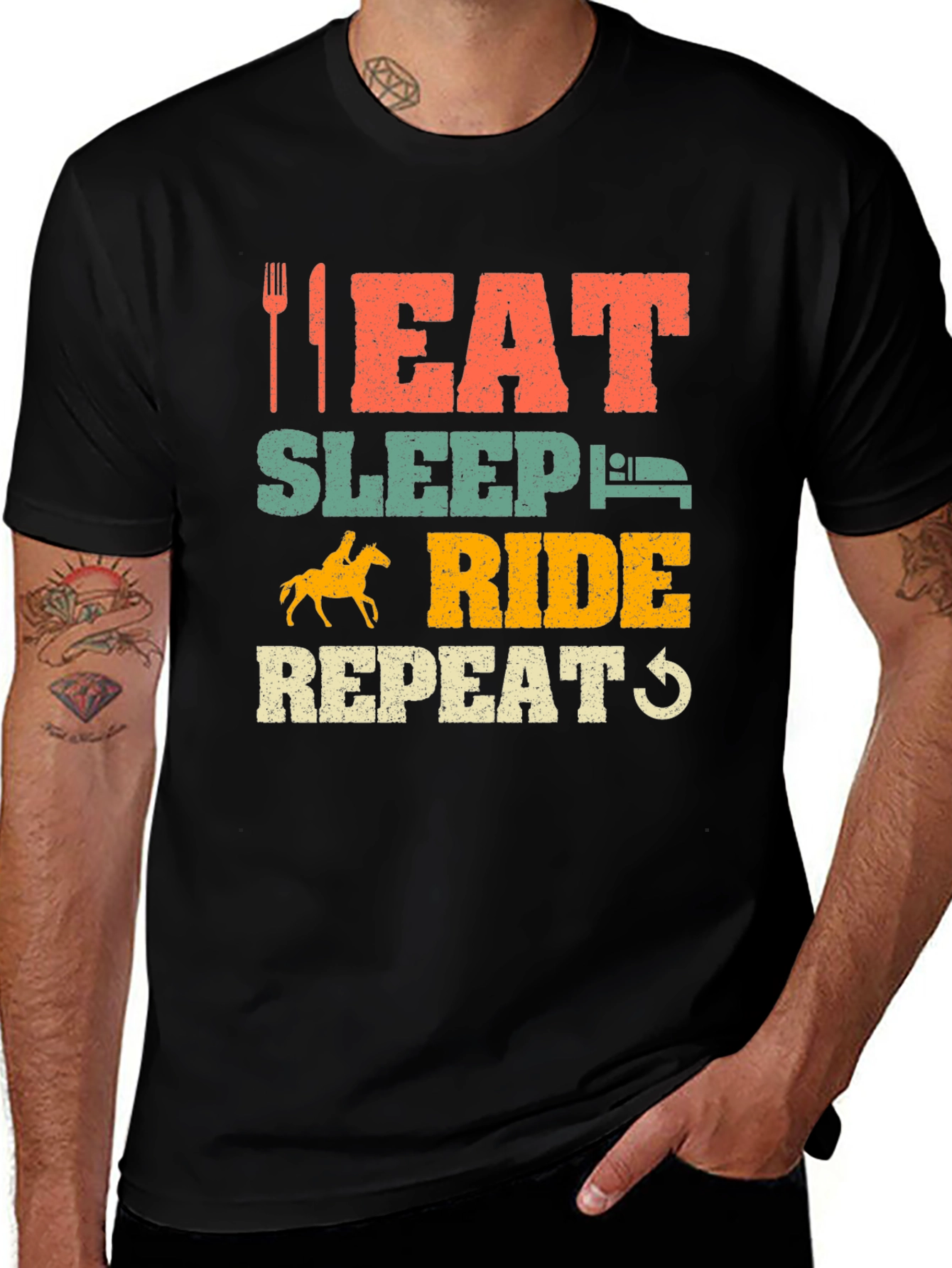 Eat Sleep Ride Repeat Horse Lover Black T-Shirt