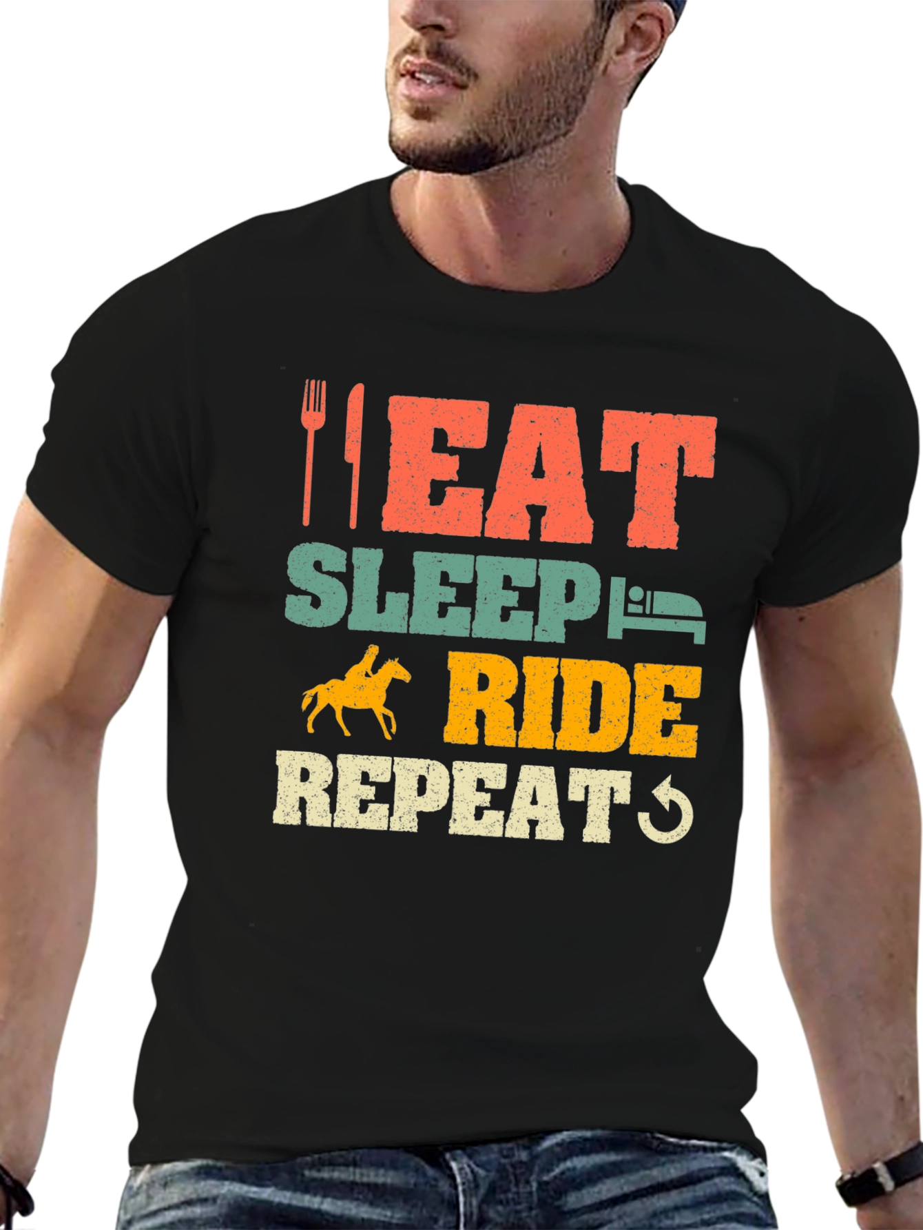 Eat Sleep Ride Repeat Horse Lover Black T-Shirt