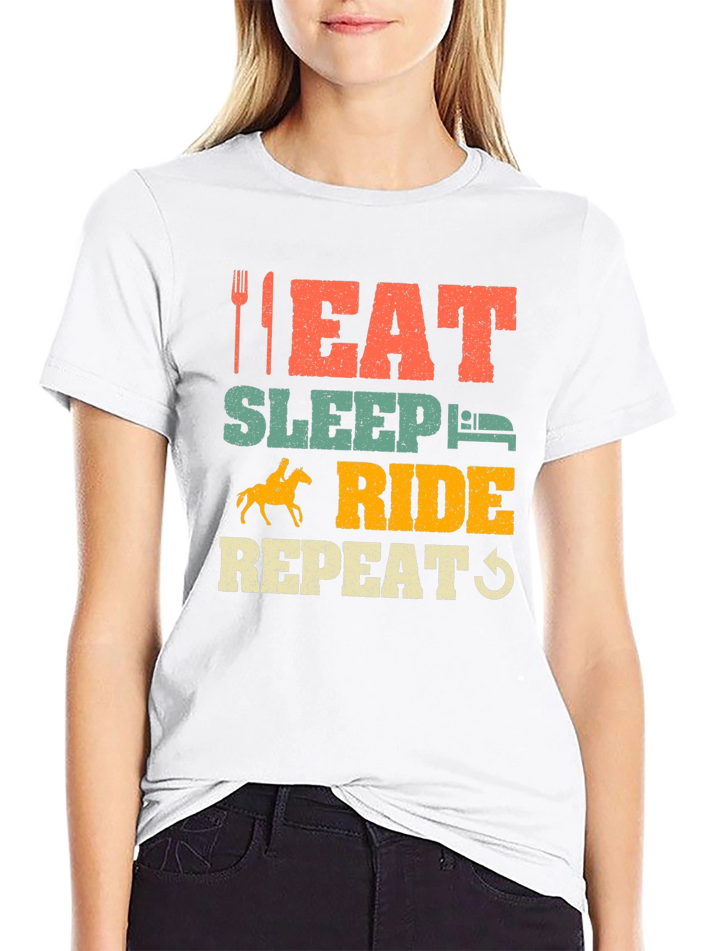 Eat Sleep Ride Repeat Horse Lover Black T-Shirt