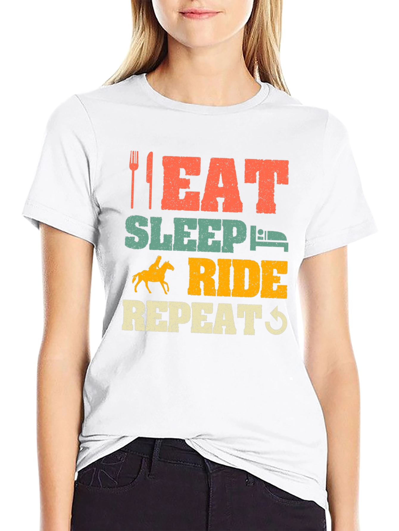 Eat Sleep Ride Repeat Horse Lover Black T-Shirt