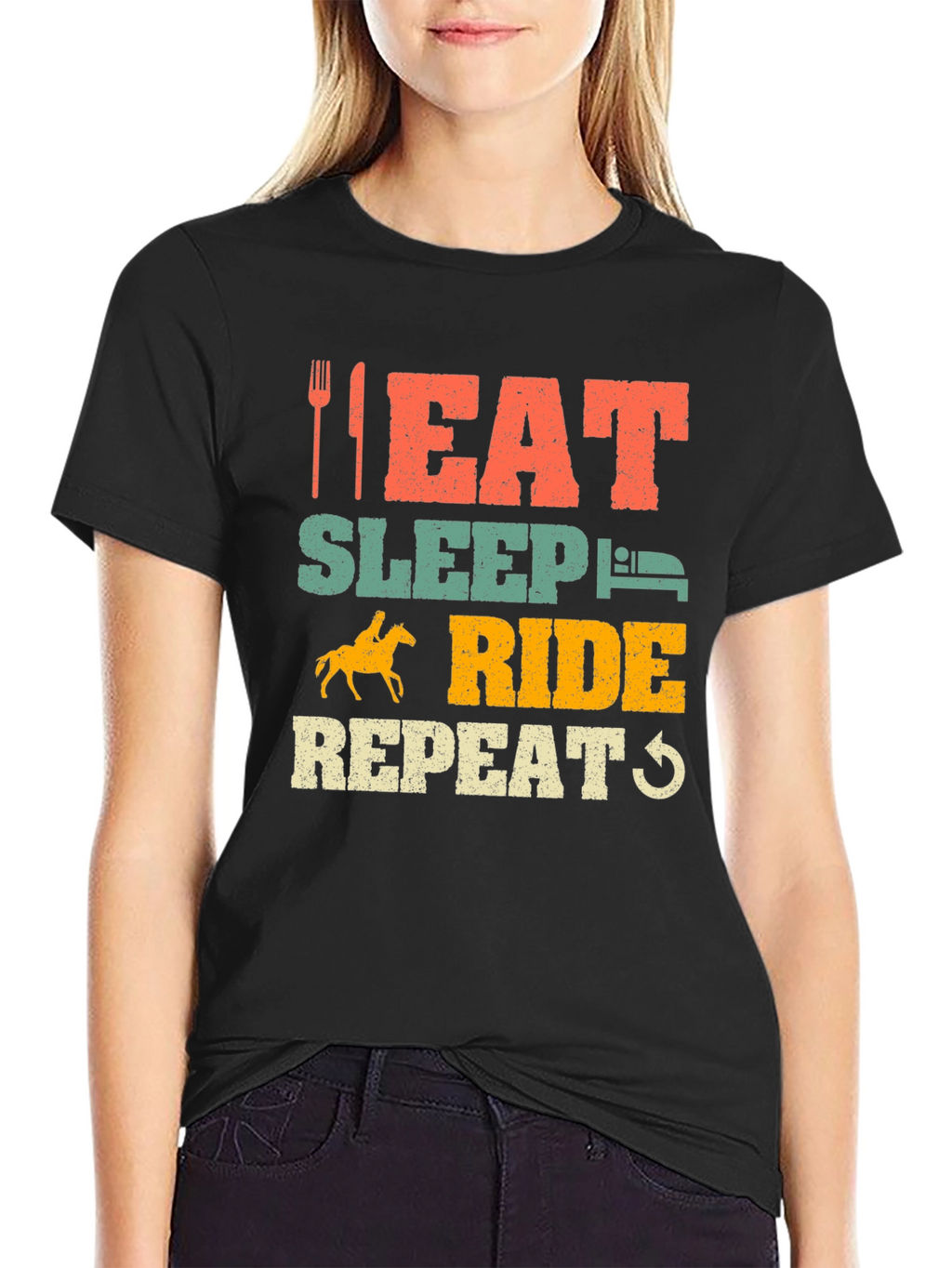 Eat Sleep Ride Repeat Horse Lover Black T-Shirt